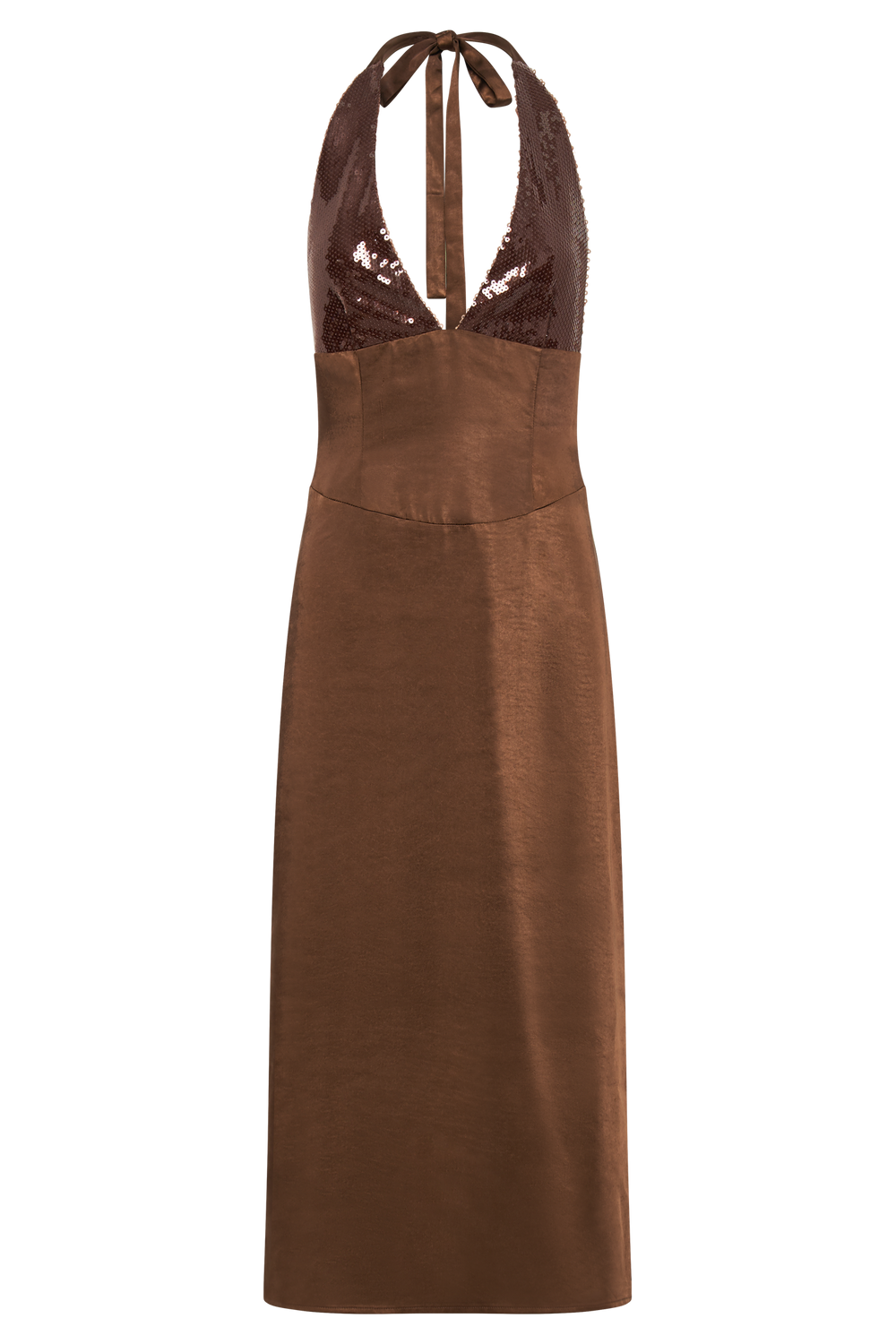 Ebony Satin Midi Dress With Sequins - Chocolate