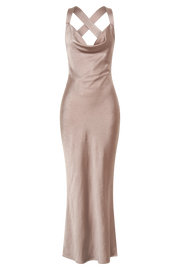Caellie Satin Cowl Maxi Dress - Taupe