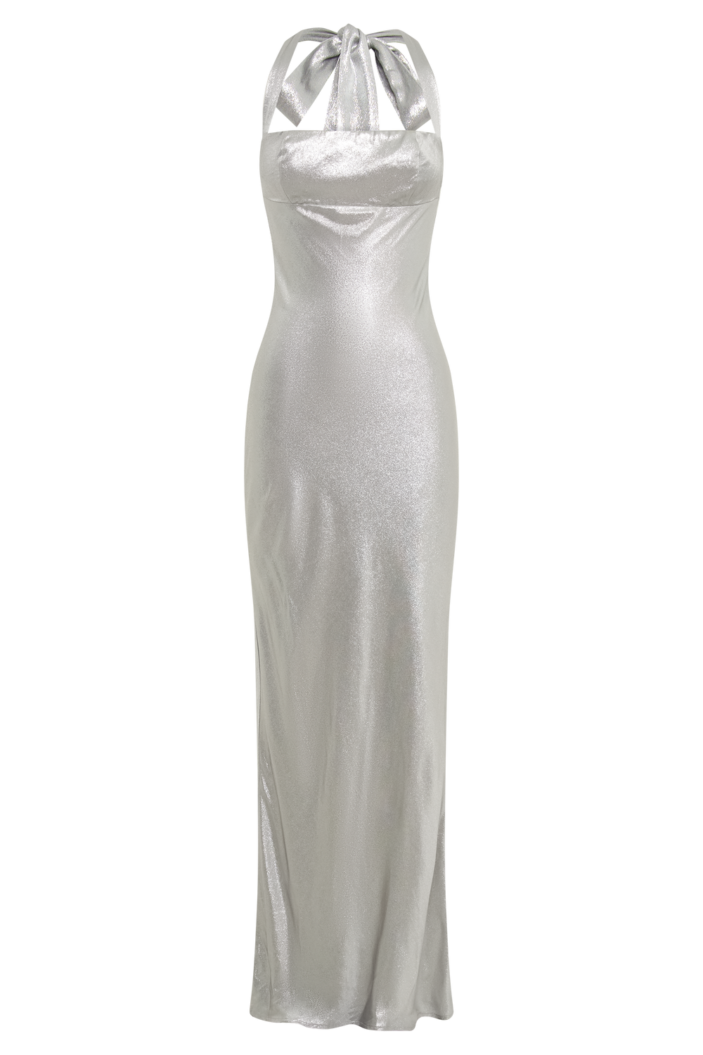 Sabra Satin Halter Maxi Dress - Silver