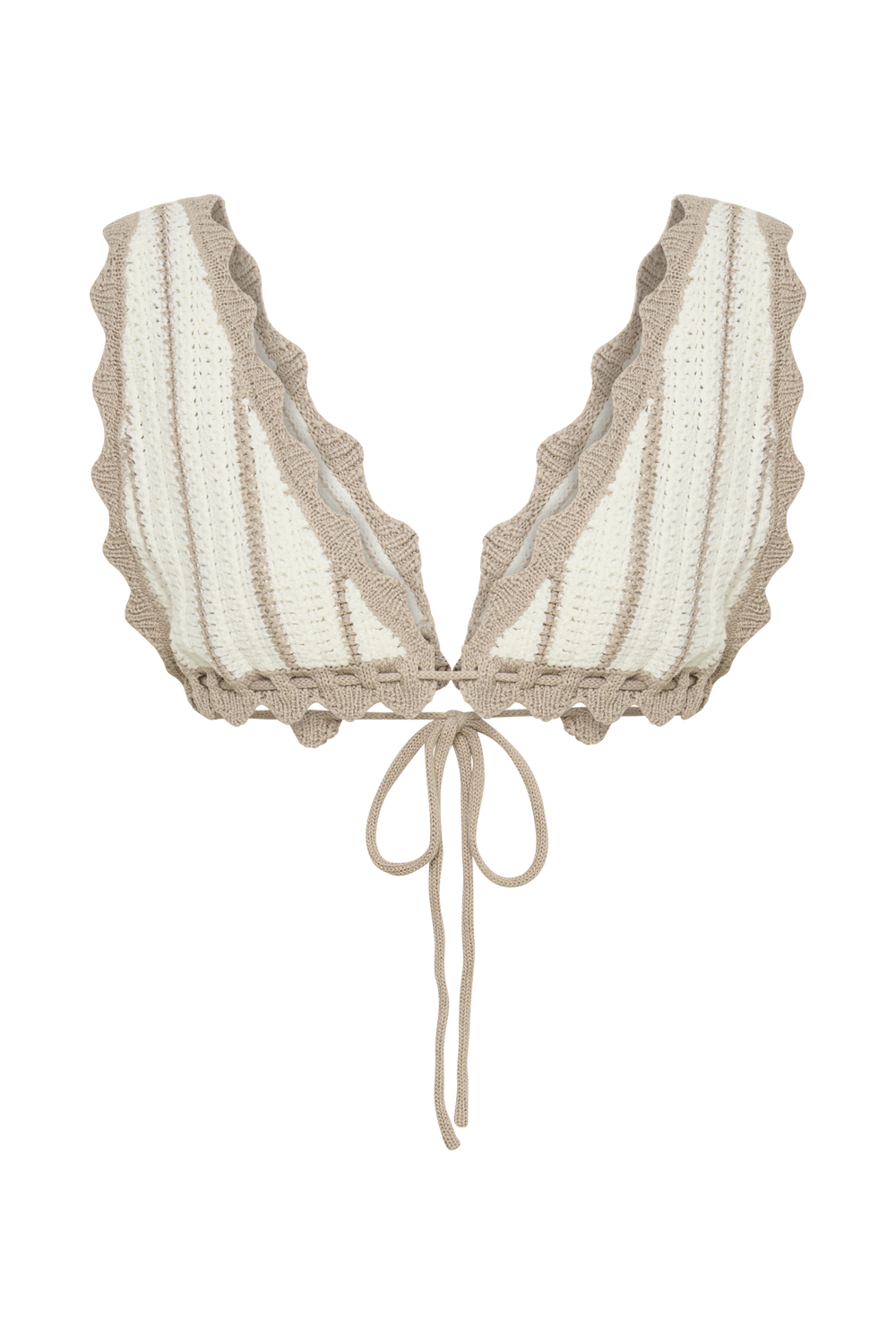 Jadia Contrast Crochet Bralette - Taupe/White