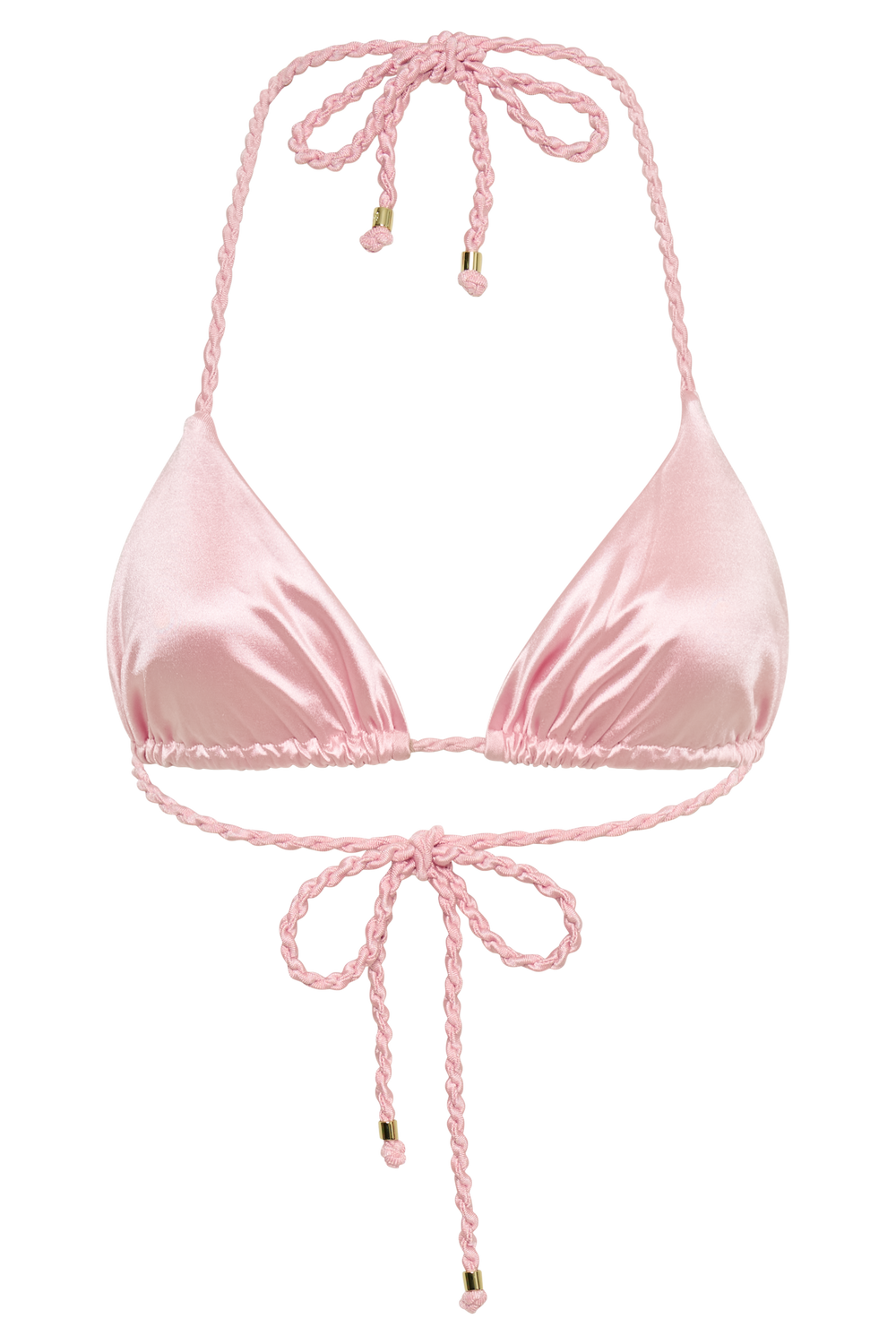 Sachi Triangle Bikini Top With Braided Ties - Pale Pink