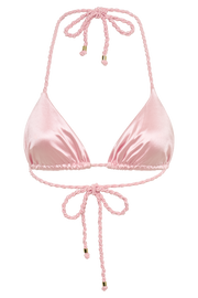 Sachi Triangle Bikini Top With Braided Ties - Pale Pink
