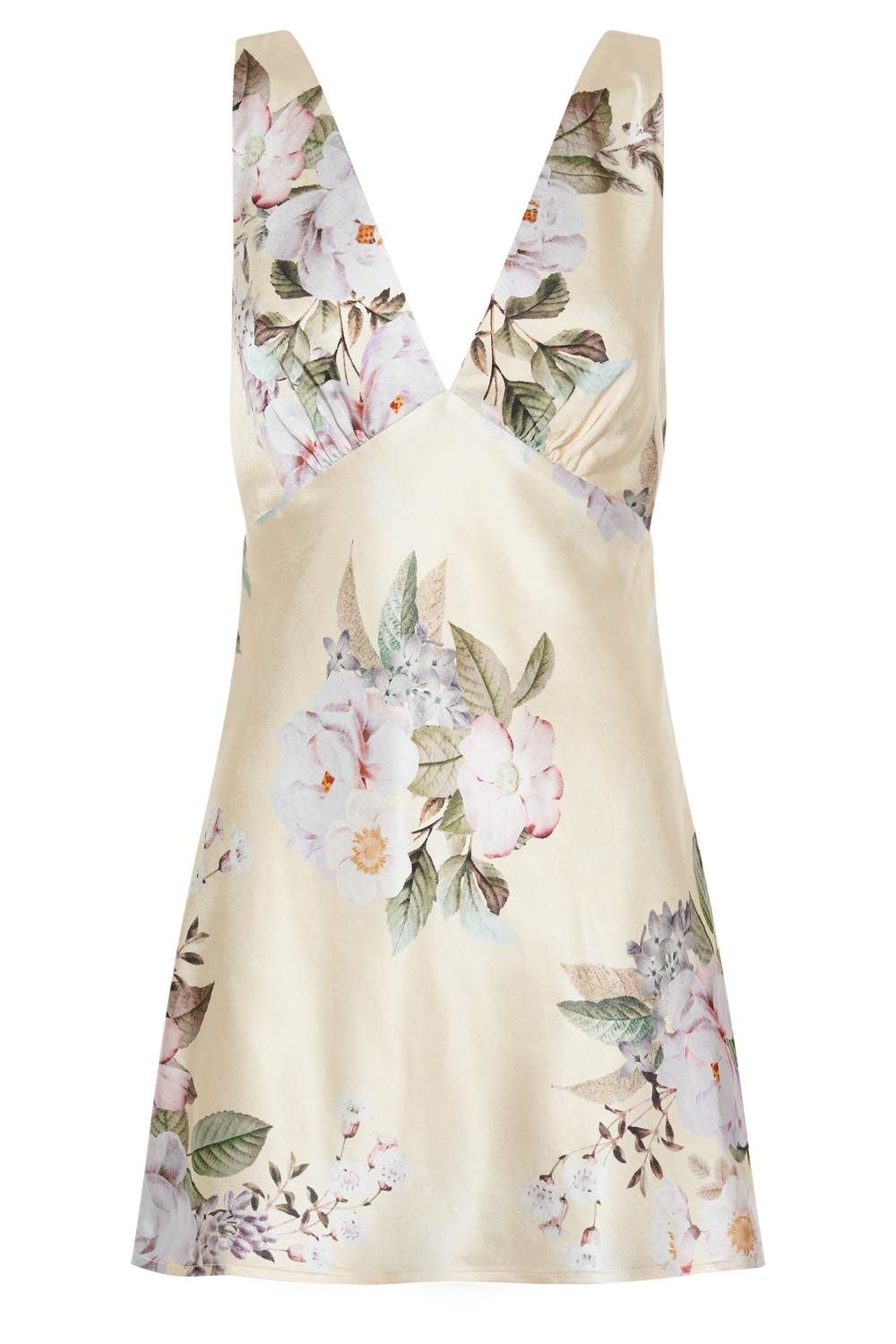 Nadia Satin Mini Dress With Cowl Back - Lemon Floral Print