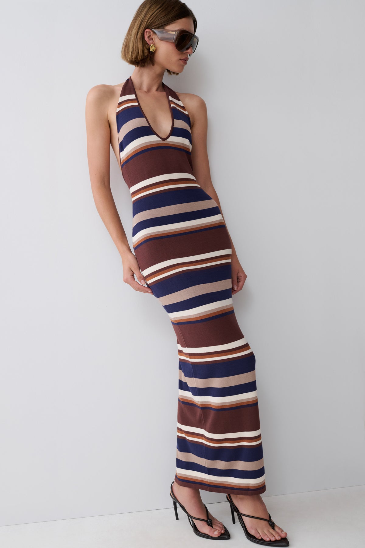 Brienne Stripe Midi Dress - Navy/Neutral