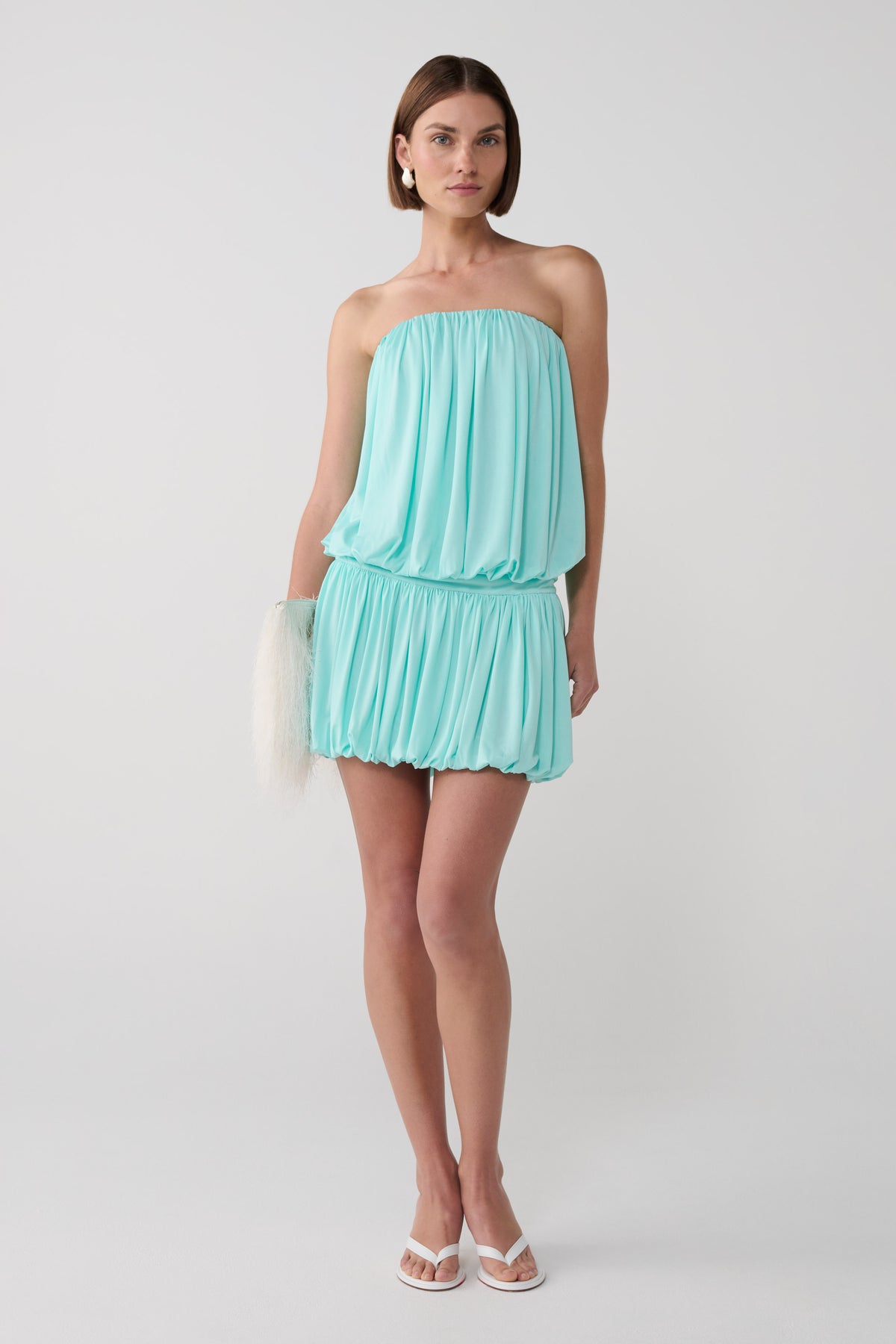 Safiya Strapless Gathered Bubble Mini Dress - Aqua Blue
