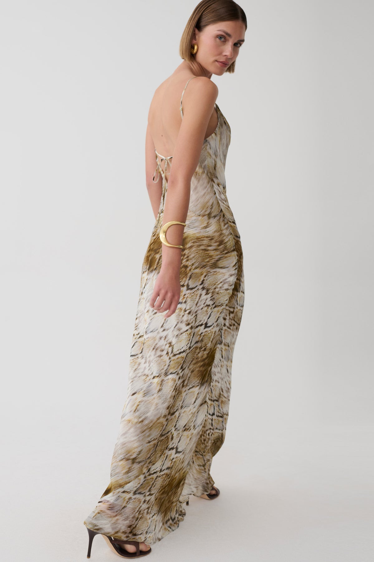 Zoe Cowl Front Printed Maxi Dress - Snake Print