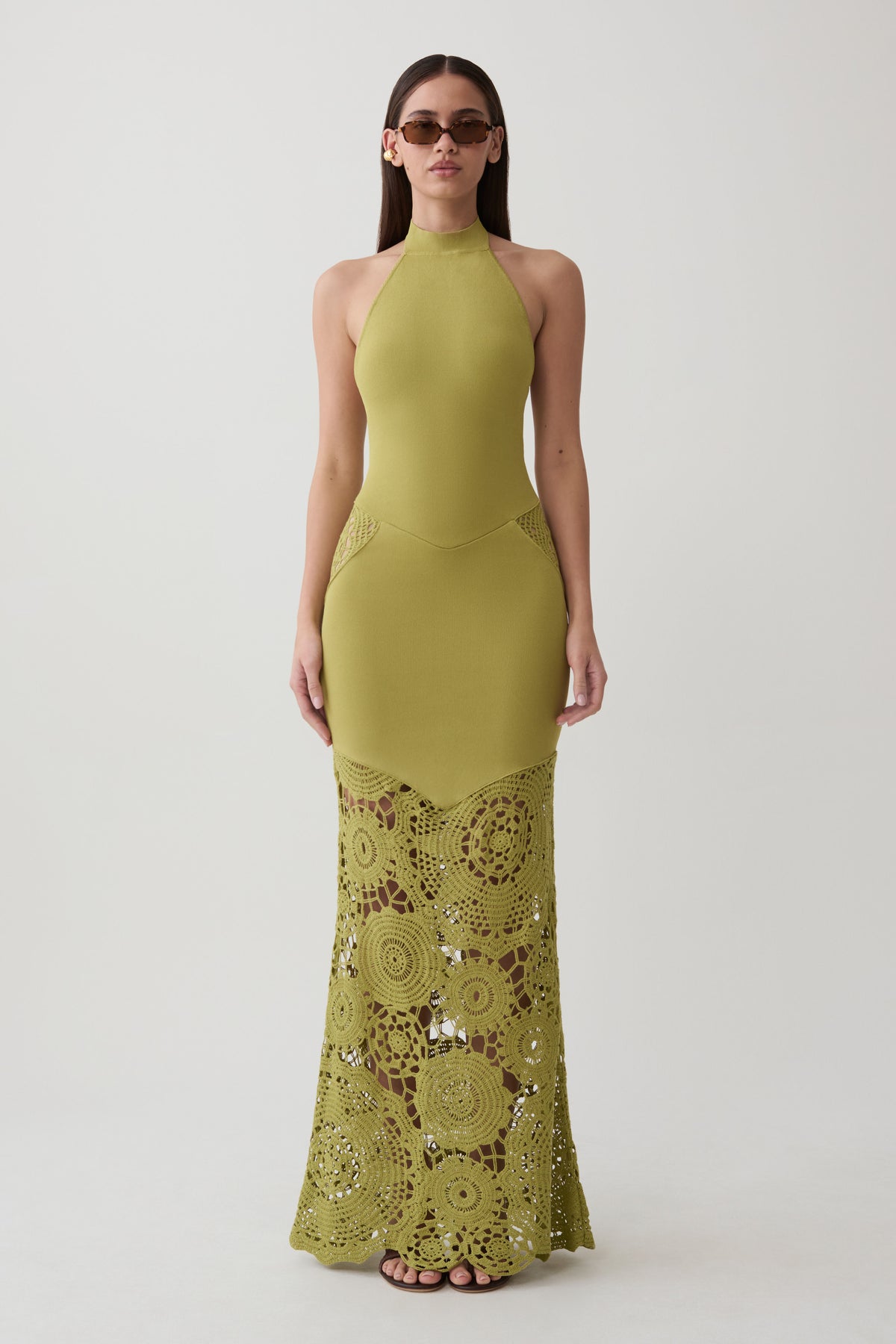Clare Crochet Knit Maxi Dress - Chartreuse