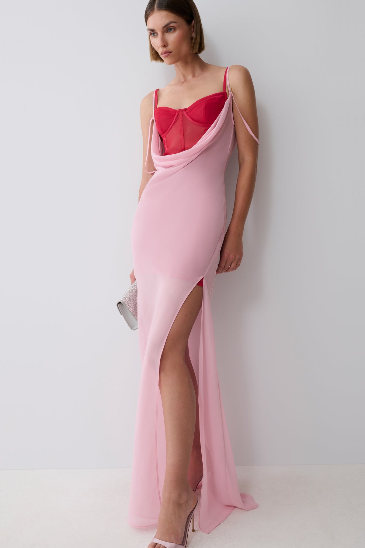 Alexandra Layered Chiffon Maxi Dress - Pink/Cherry