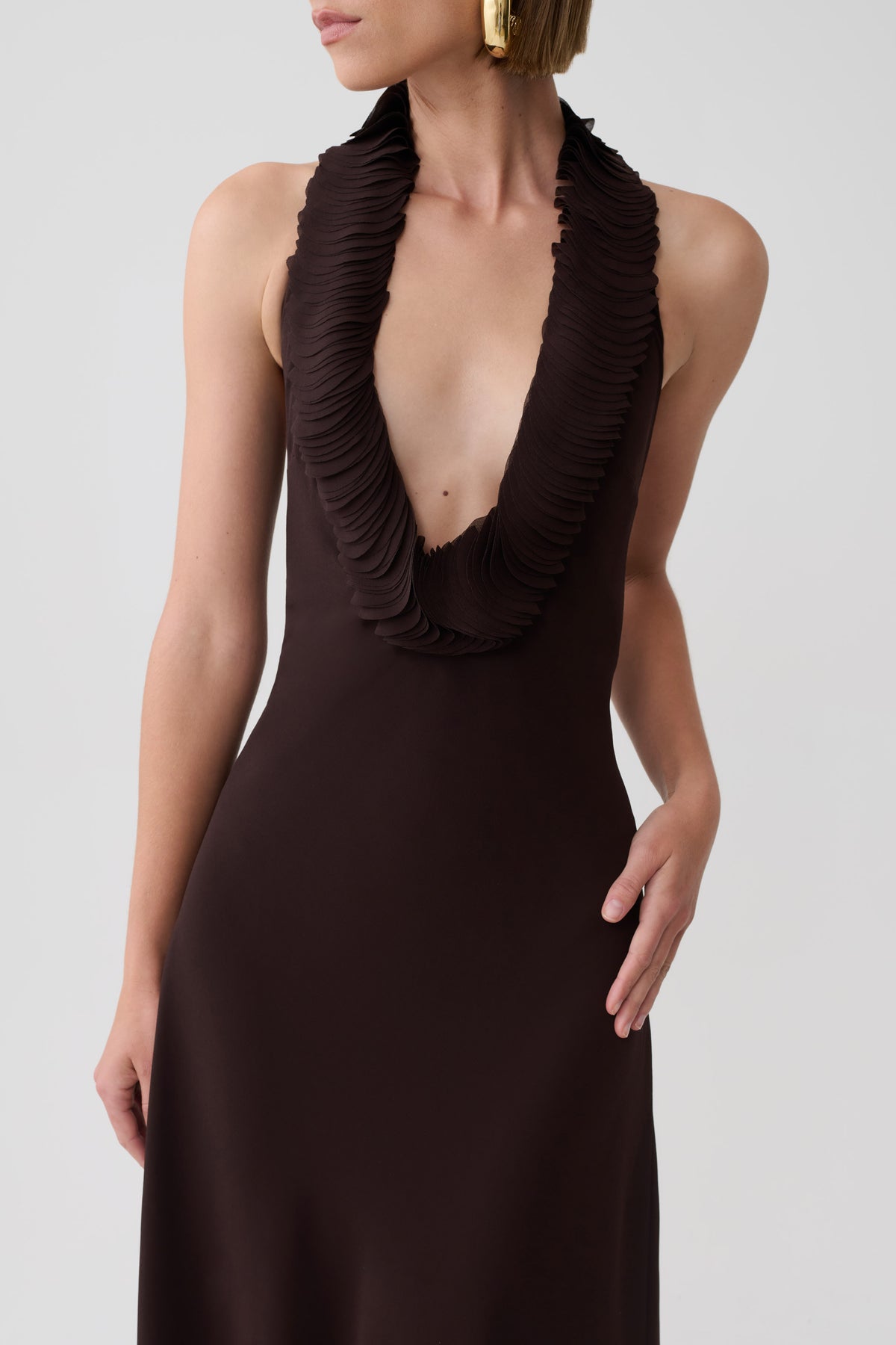 Floriane Chiffon Halter Maxi Dress - Dark Chocolate