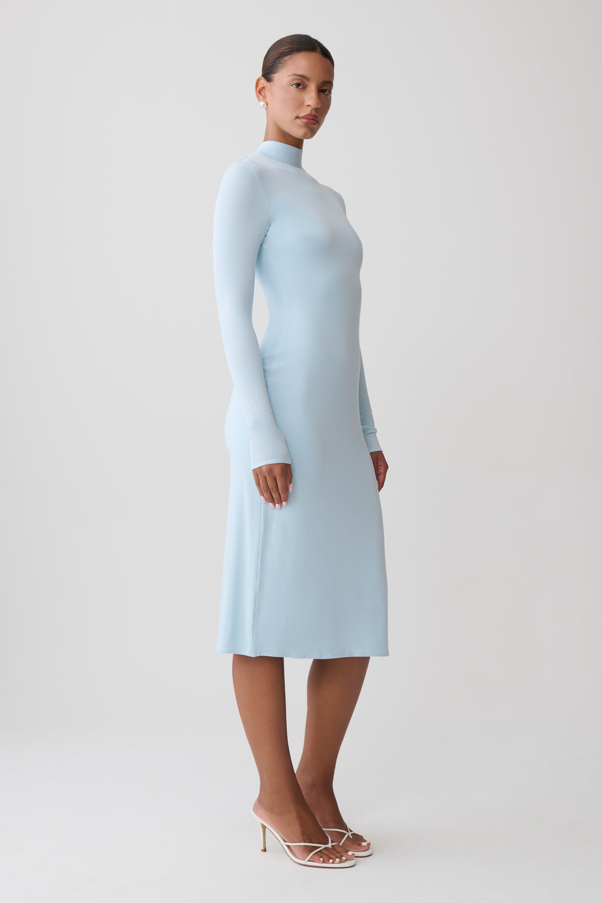 Noelle Longsleeve Roll Neck Midi Dress - Pale Blue