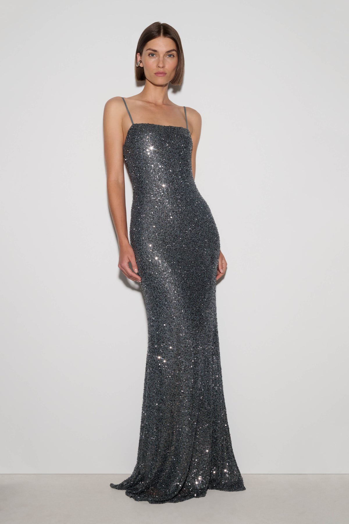 Alyah Beaded Sheer Maxi Dress - Charcoal