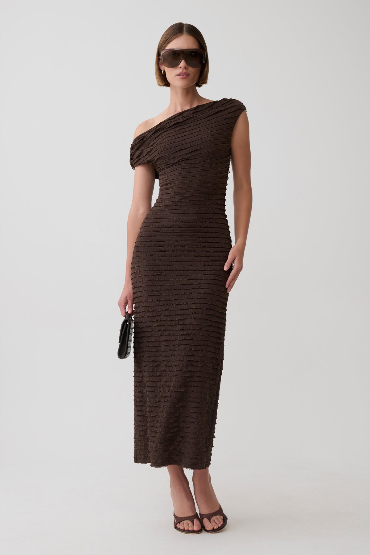 Nara Frilled Midi Dress - Chocolate