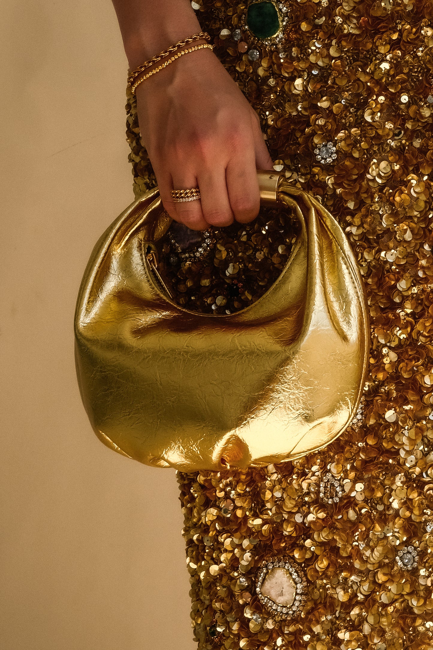 Bristol Mini Croissant Leather Bag - Gold