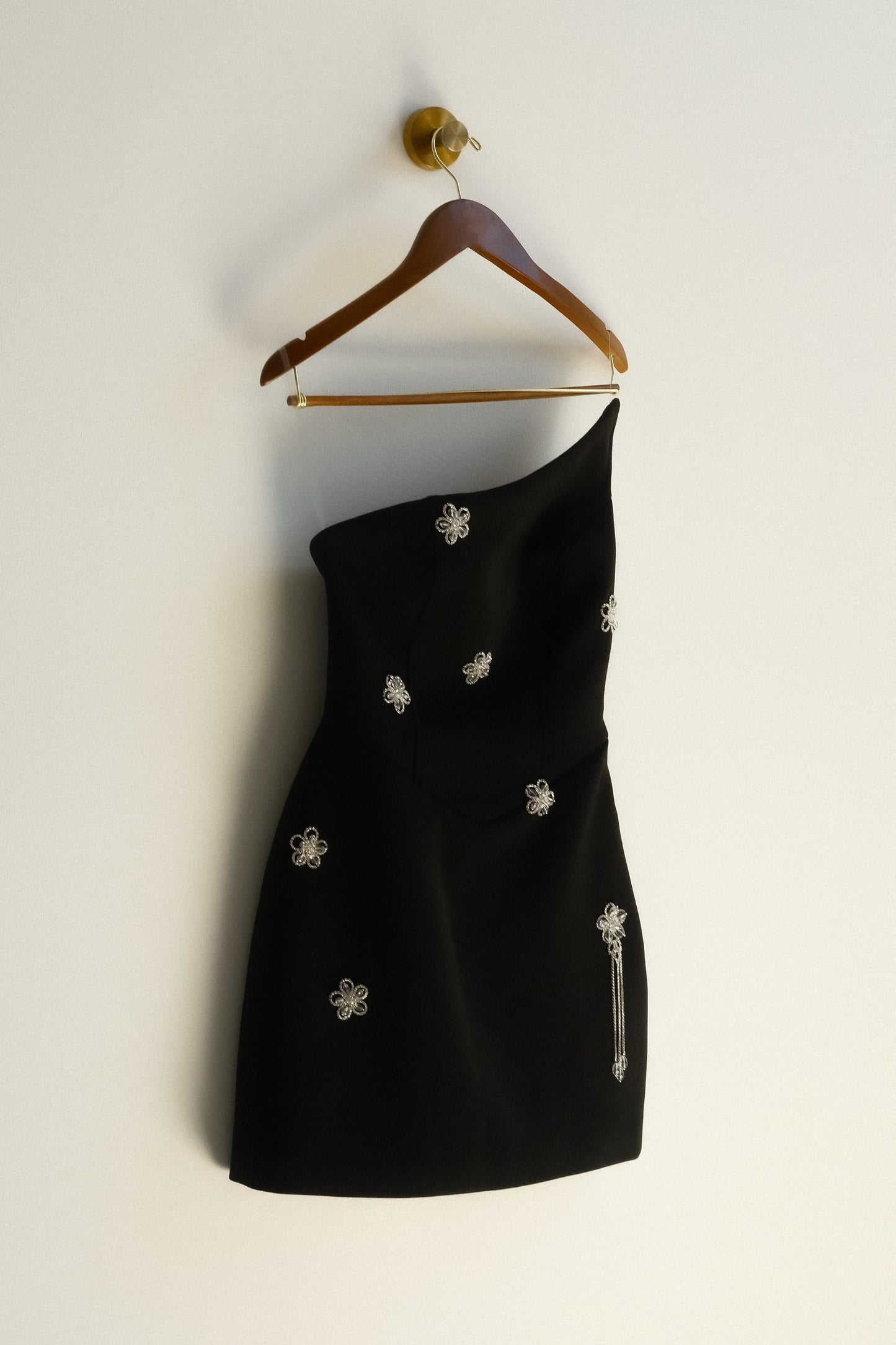 Liva Strapless Diamante Floral Trim Mini Dress - Black