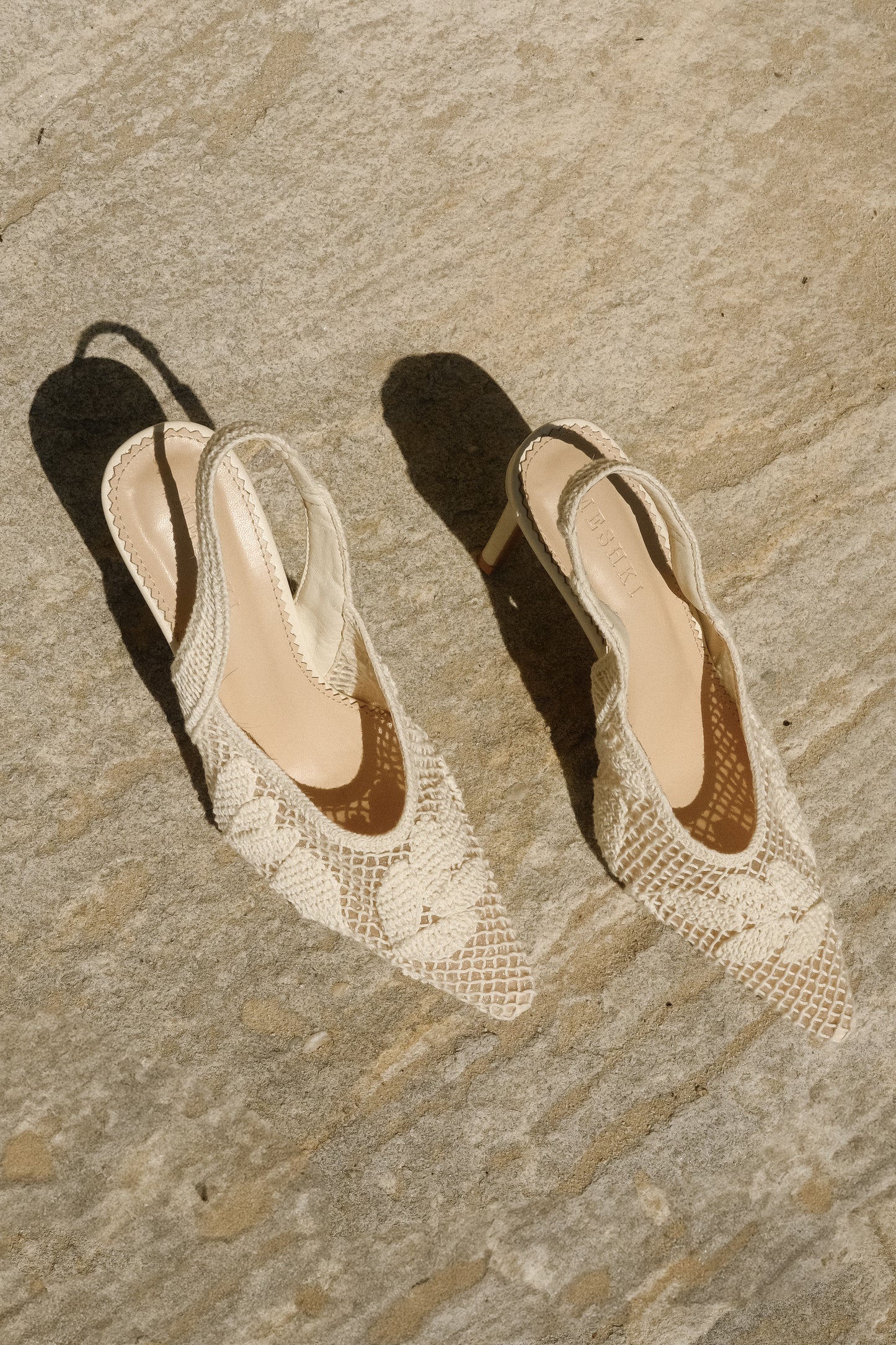 White lace applique heel.