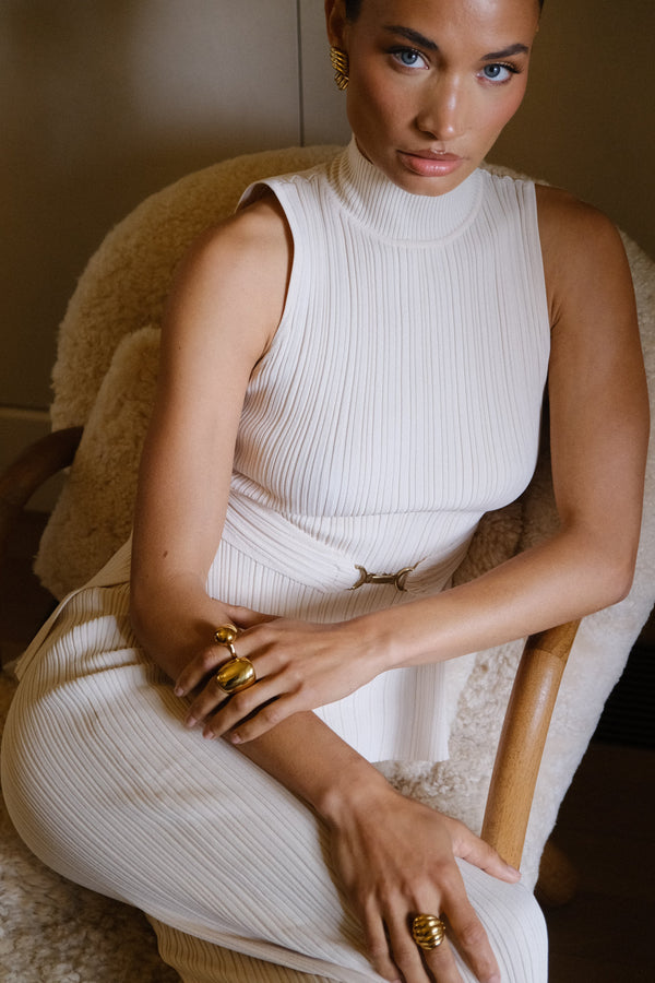 Collective Tops - Tanya Cut Out High Neck Top - Cream third image