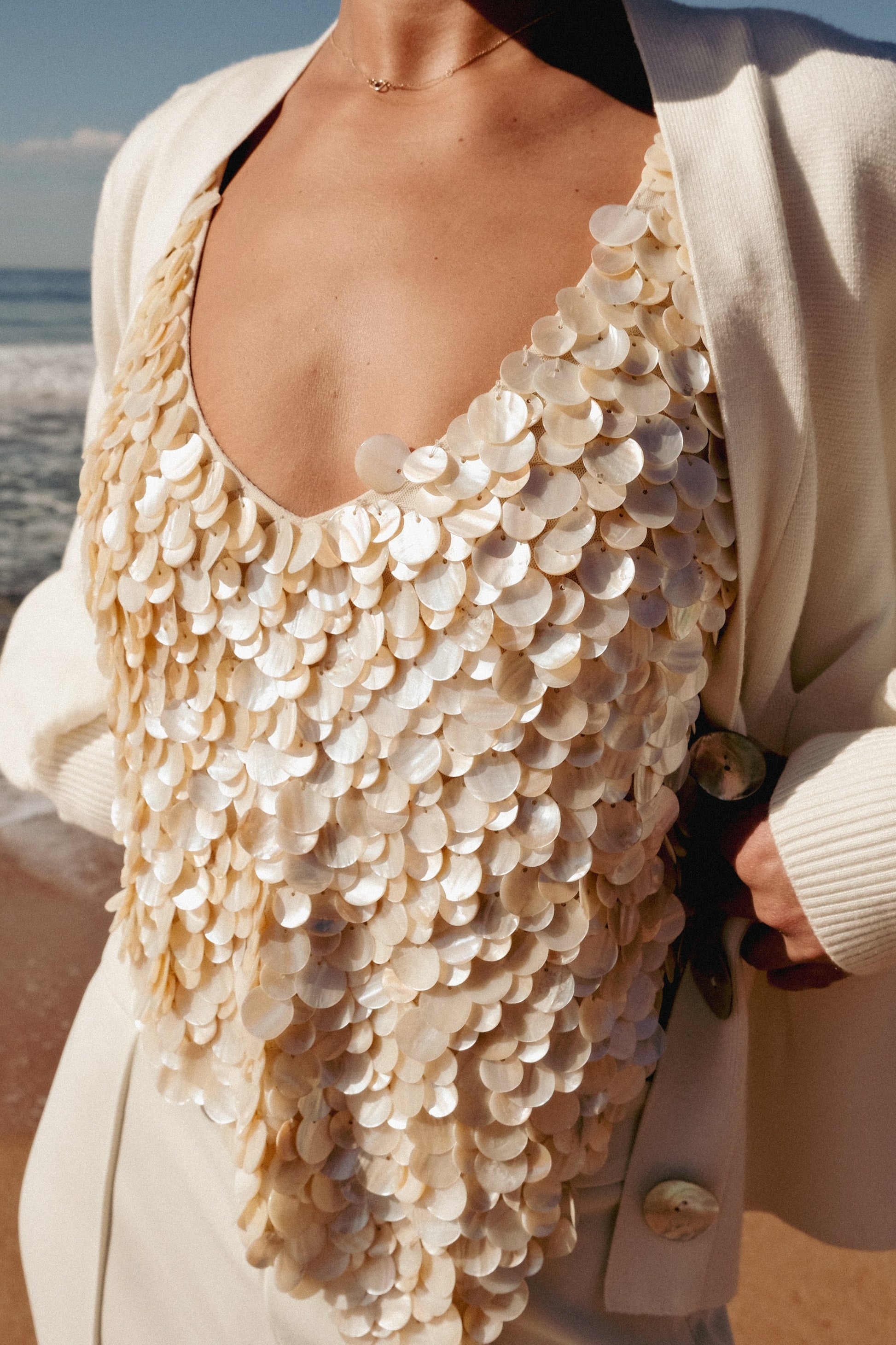 Collective Tops - Willow Mother Of Pearl Halter Top - Pearl third image