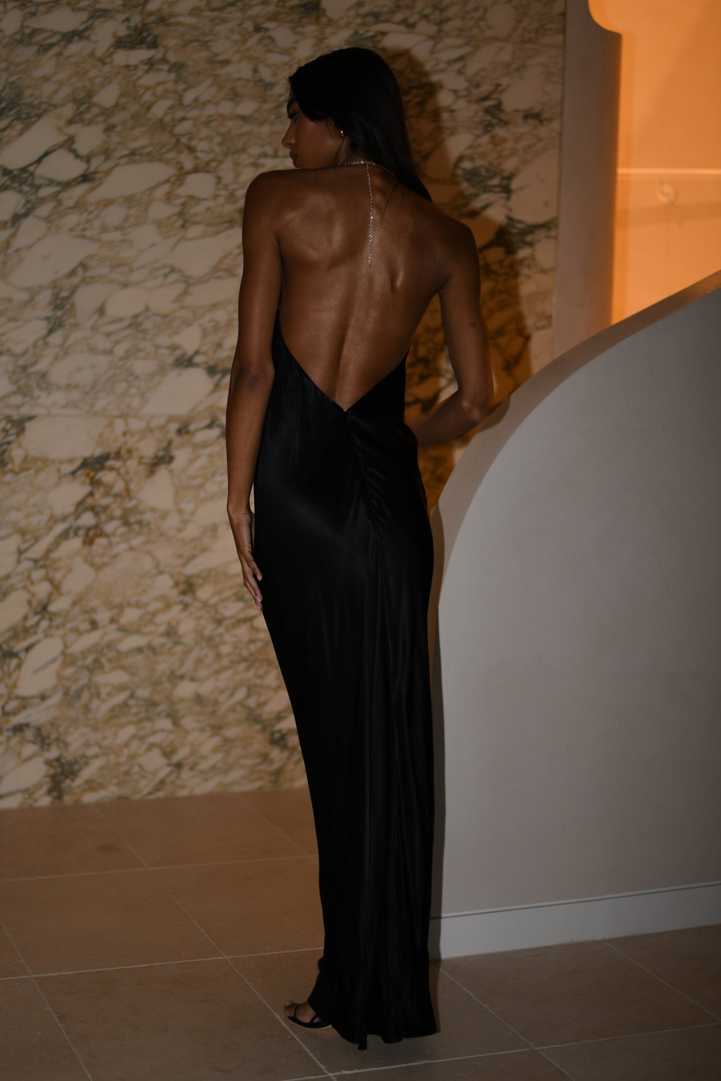 Melissa Satin Cowl Front Maxi Dress - Black