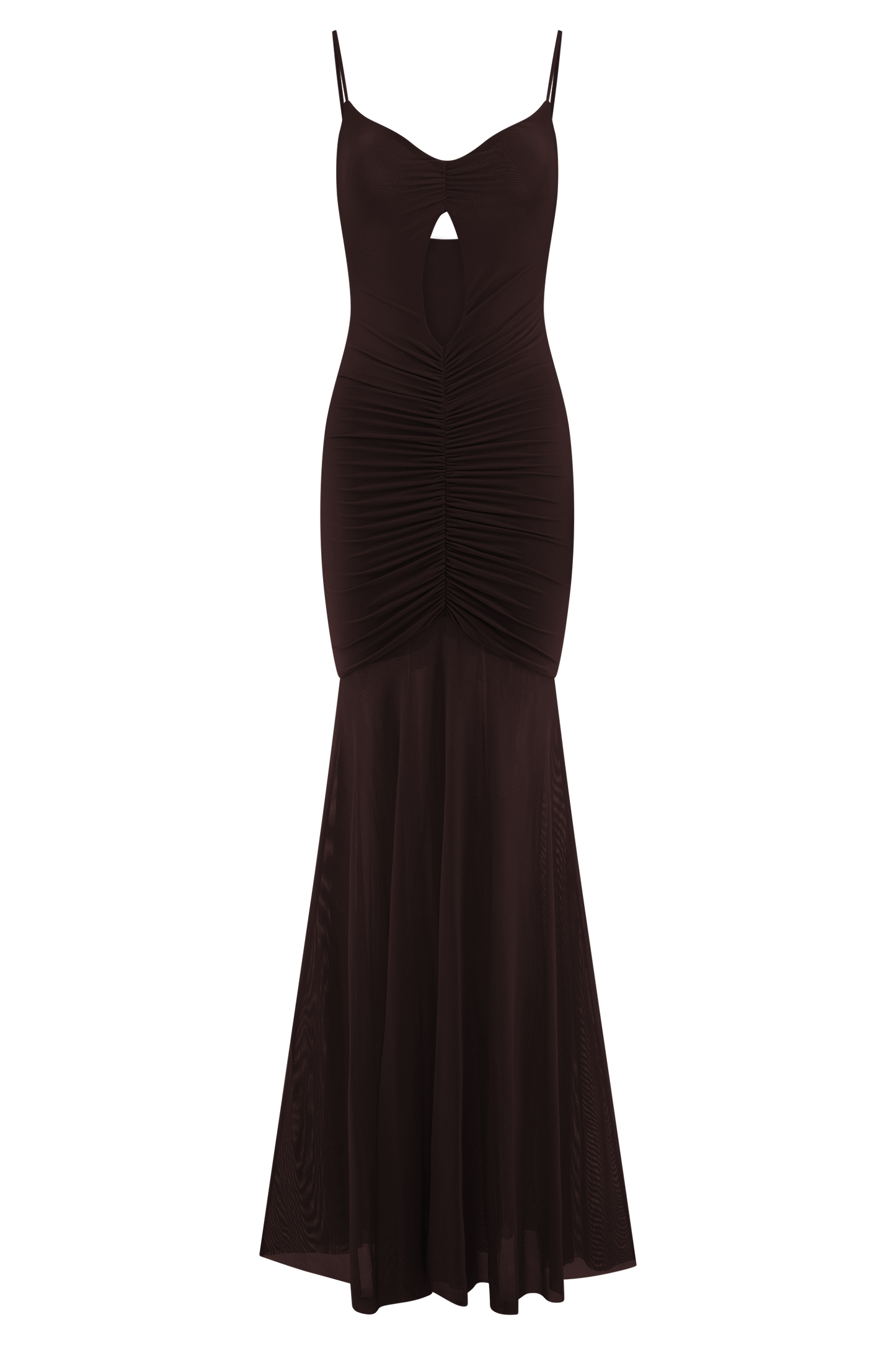 Delaney Slinky And Mesh Maxi Dress - Chocolate