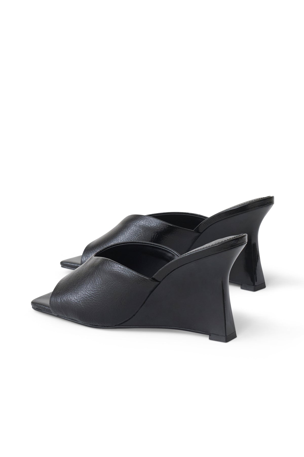 Jody Square Toe Wedge - Black Crinkle Pu
