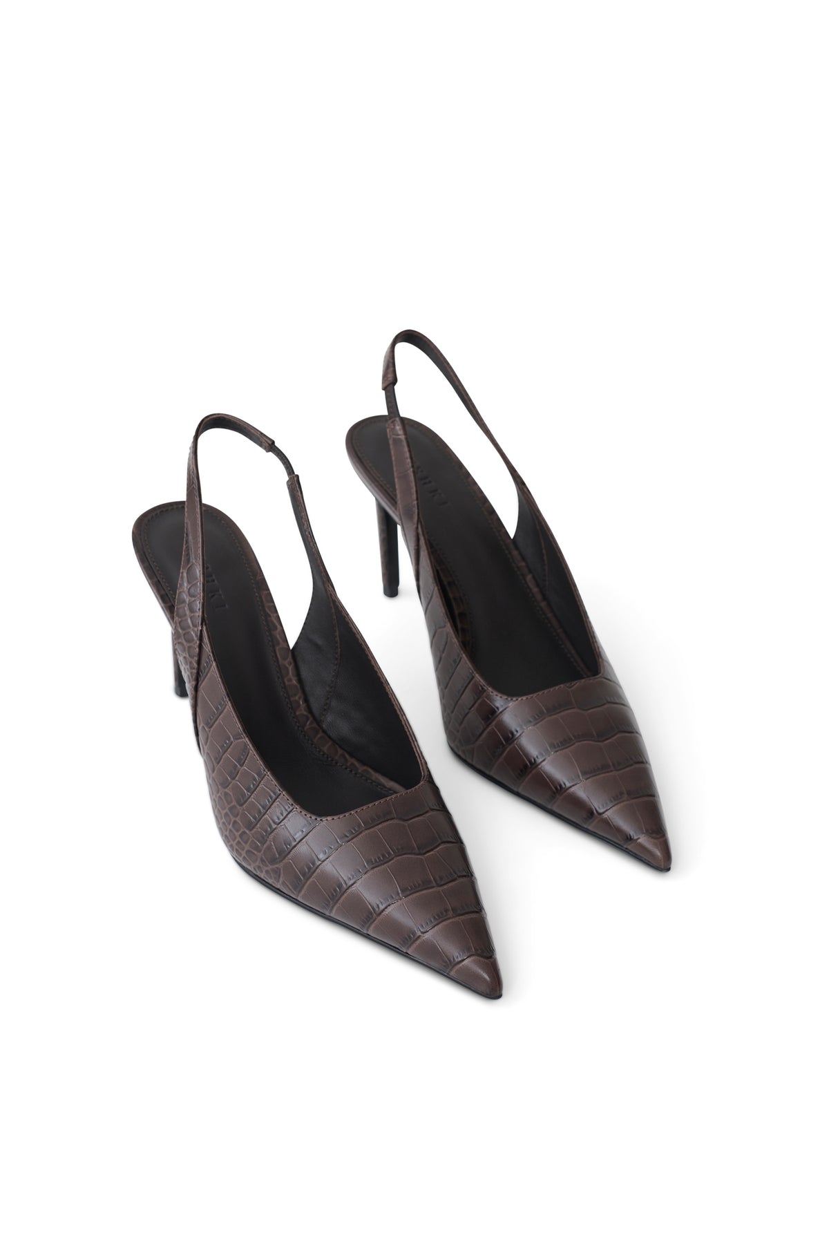 Samar Pointed Sling Back Heels - Chocolate Croc