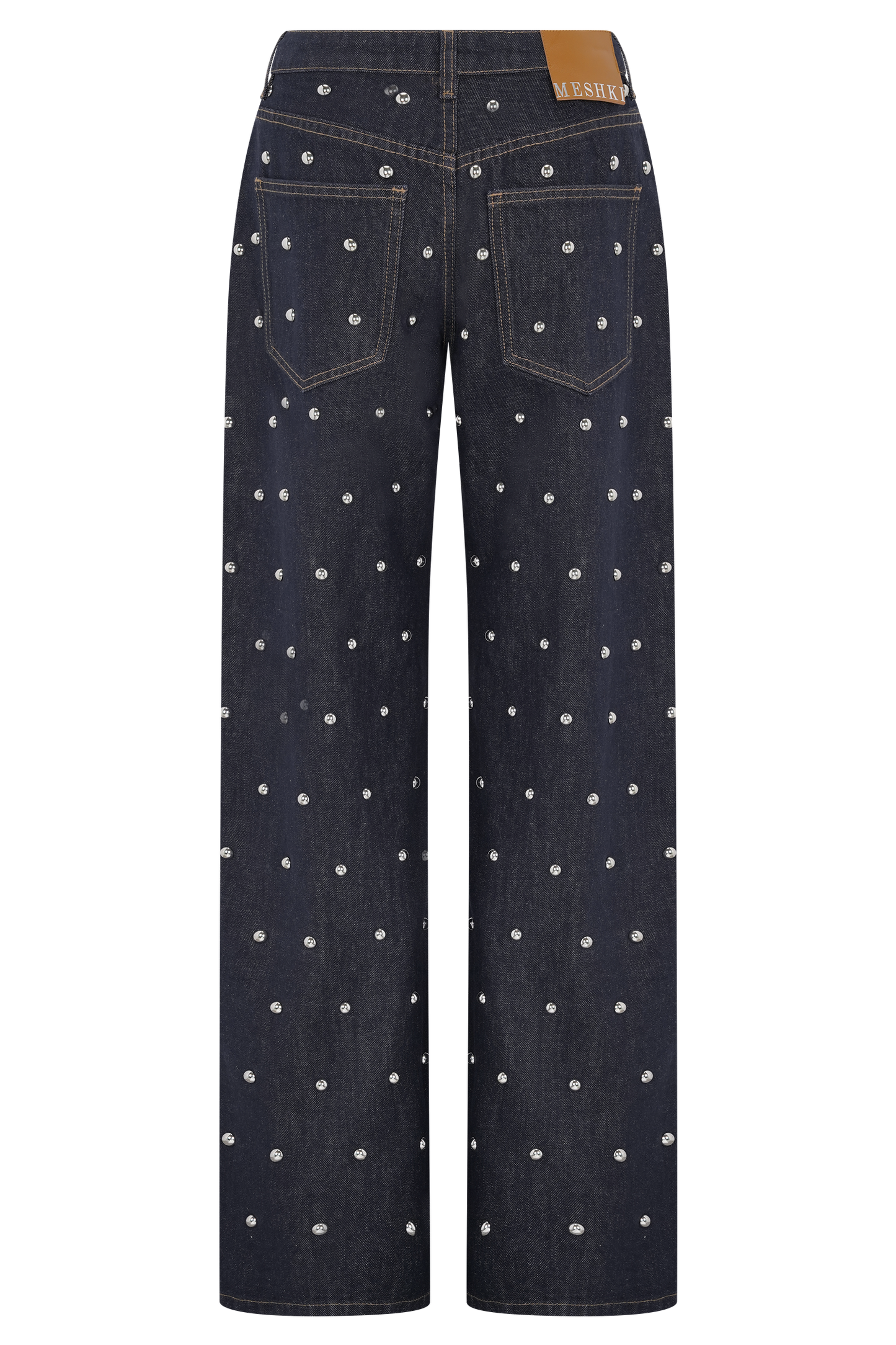 Alima Mid Rise Stud Denim Jeans - Washed Indigo Blue