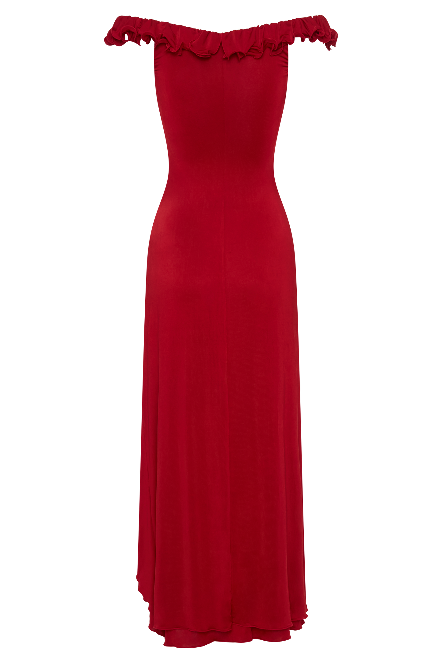 Allegra Off Shoulder Ruffle Midi Dress - Ruby