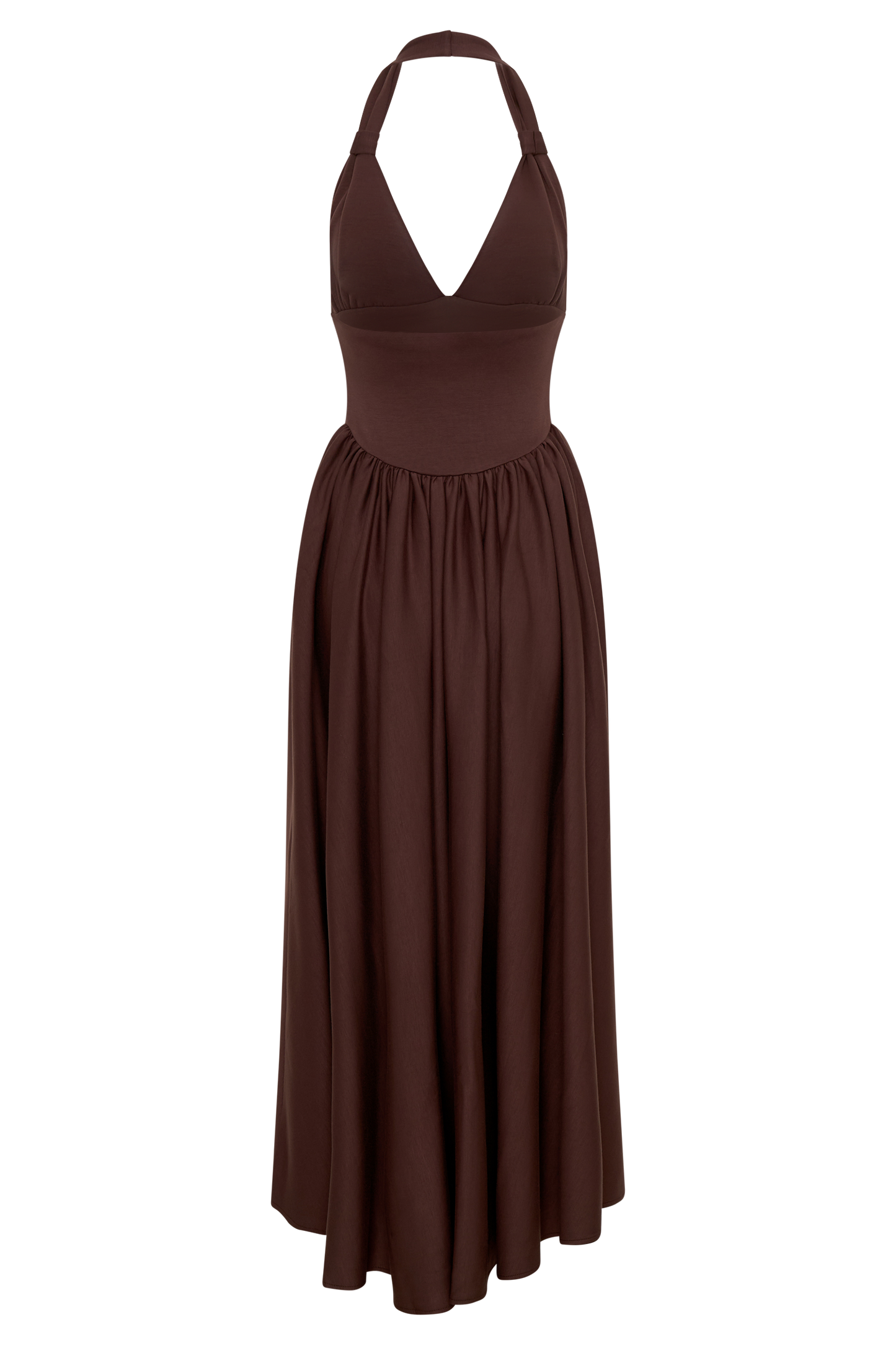 Angelina Scuba Halter Midi Dress - Chocolate