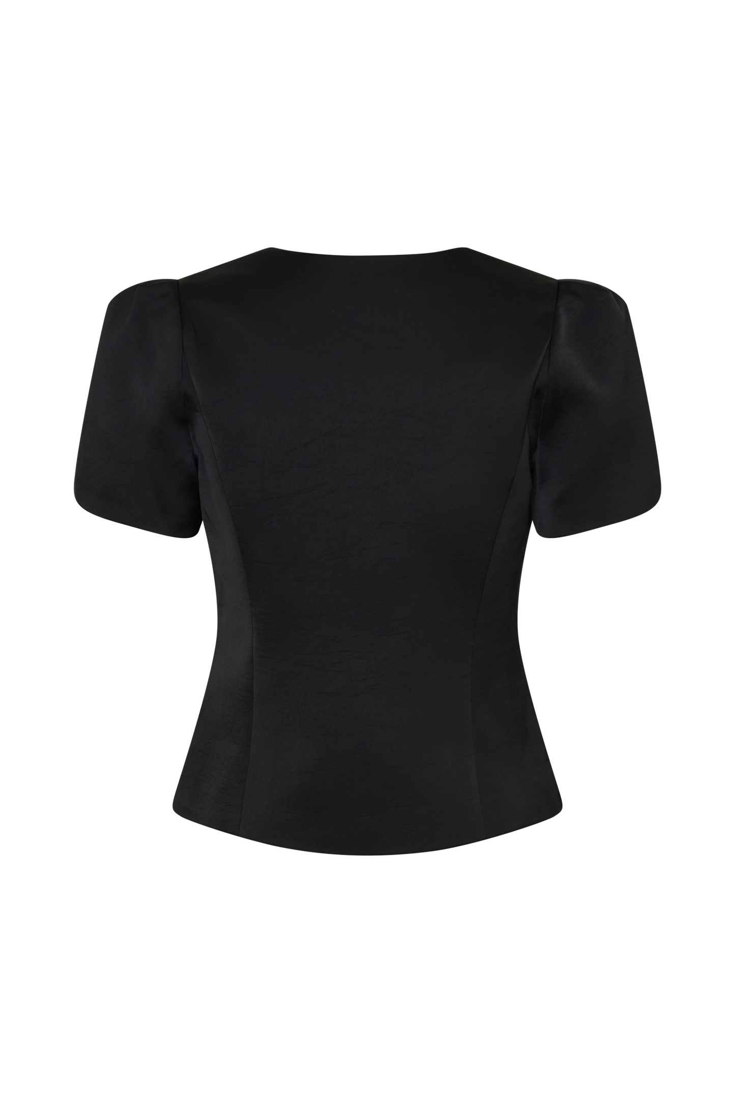 Anne Short Sleeve Satin Top - Black