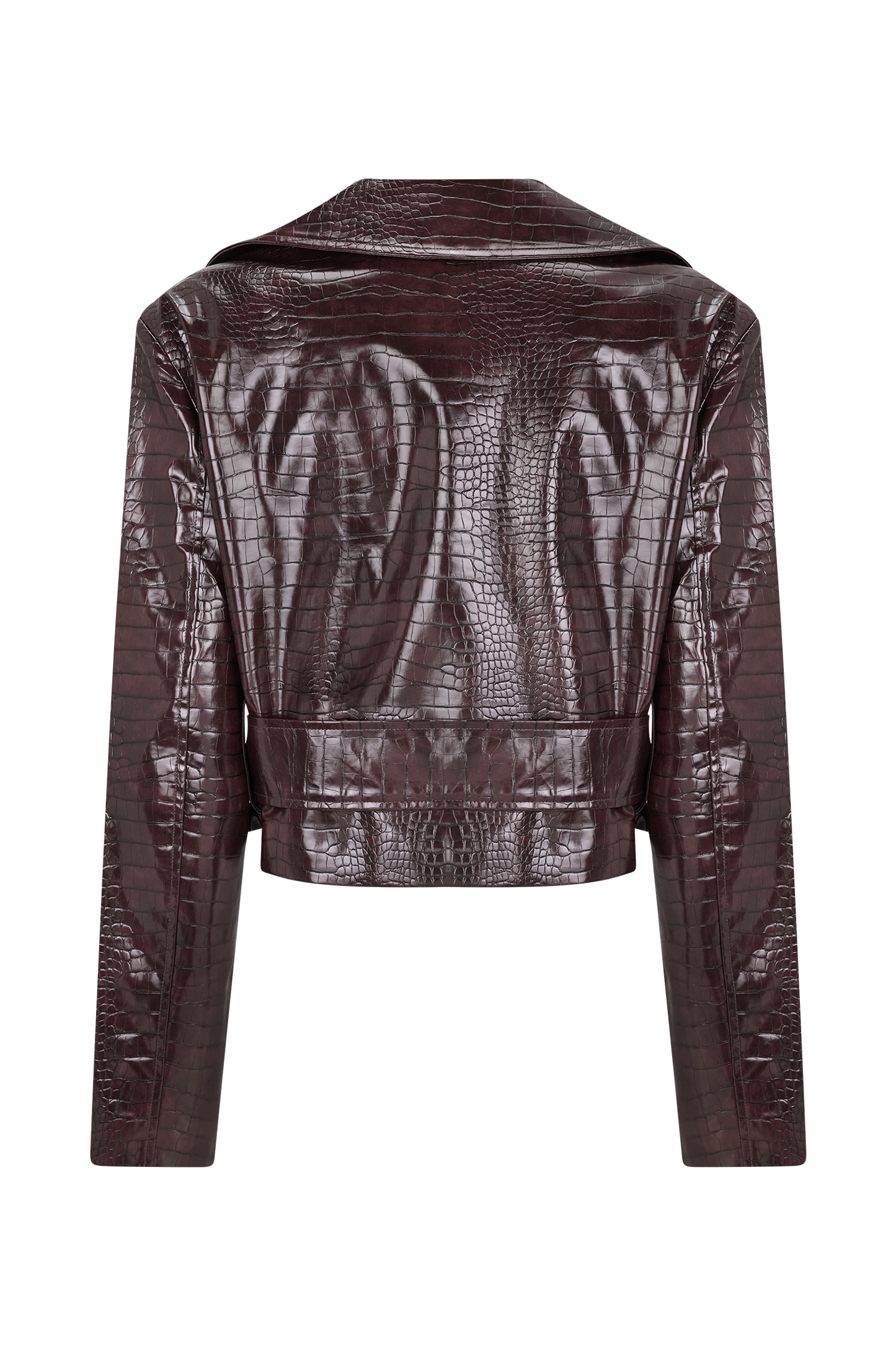 Archie Croc Faux Leather Cropped Jacket - Burgundy