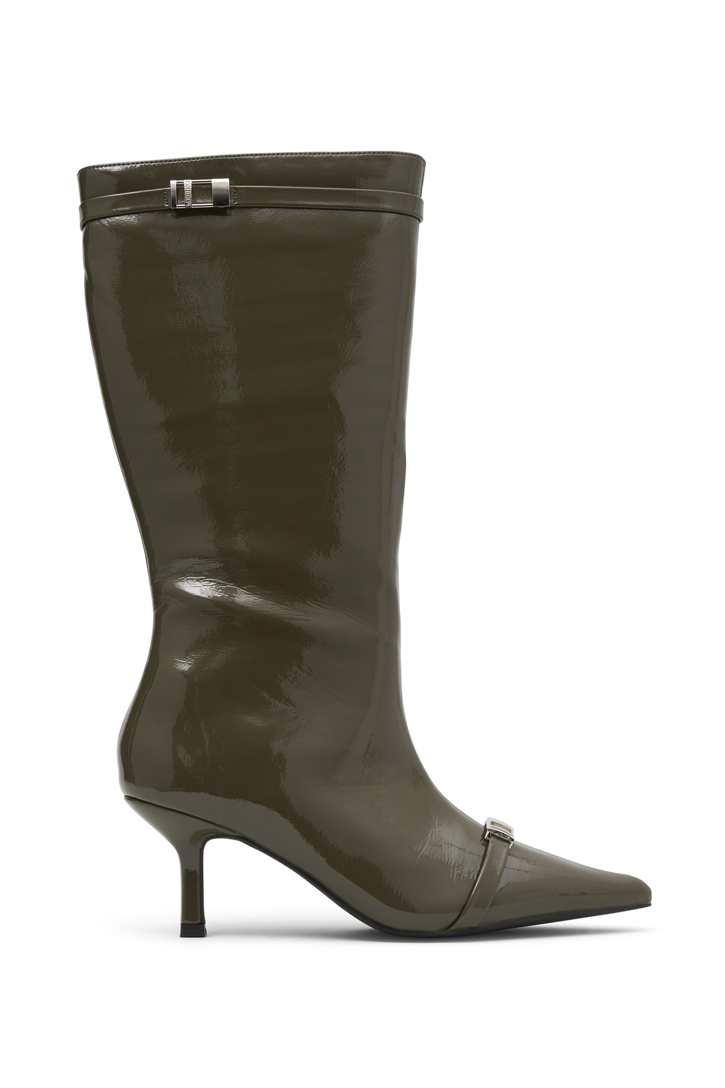 Astra Patent Faux Leather Buckle Boot - Khaki