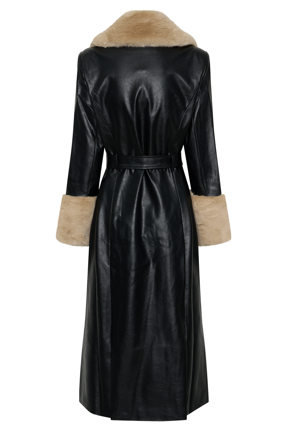 Bec Faux Leather Trench Coat With Faux Fur - Black/Beige