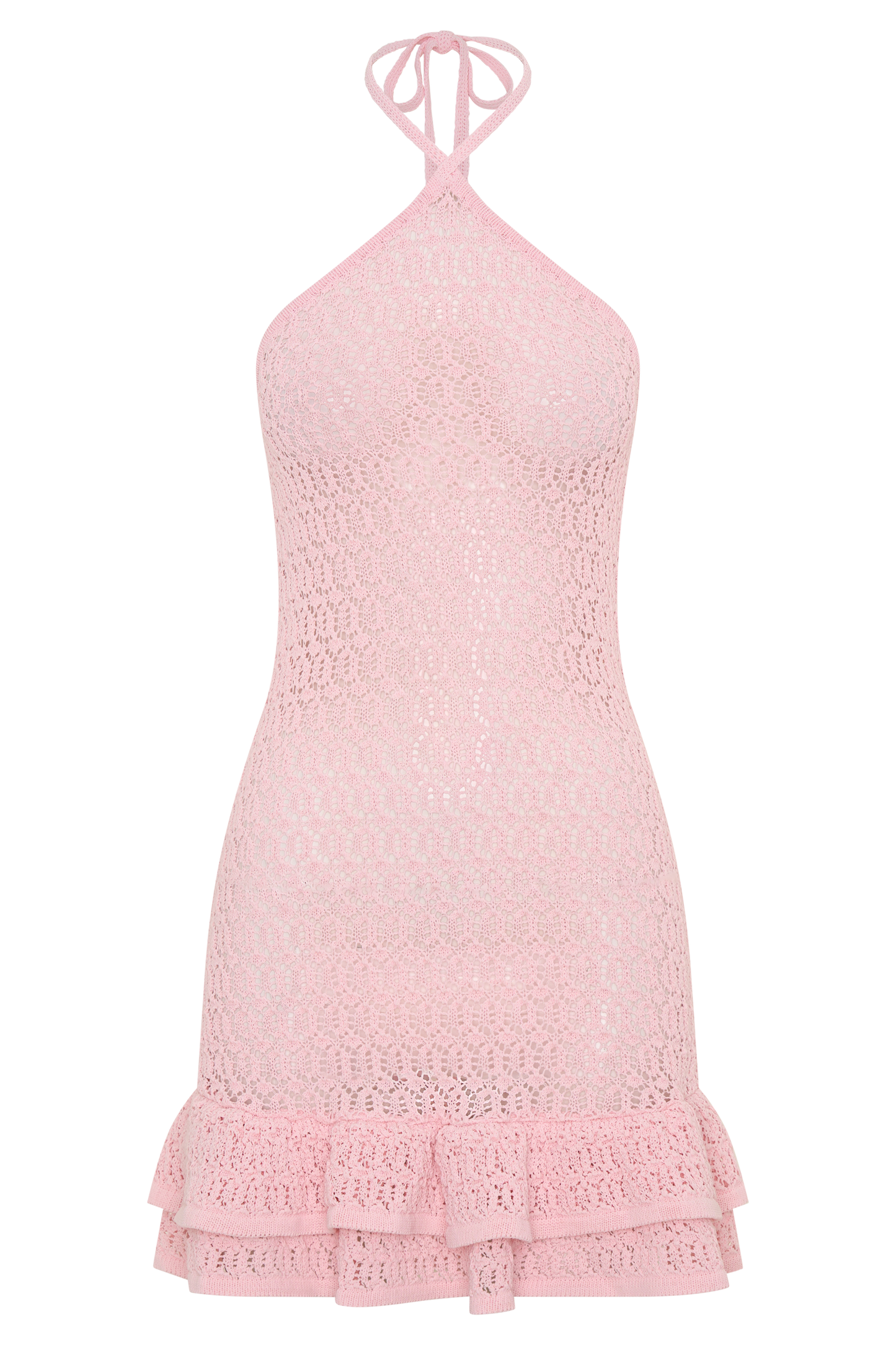 Carrisa Crochet Knit Mini Dress - Baby Pink