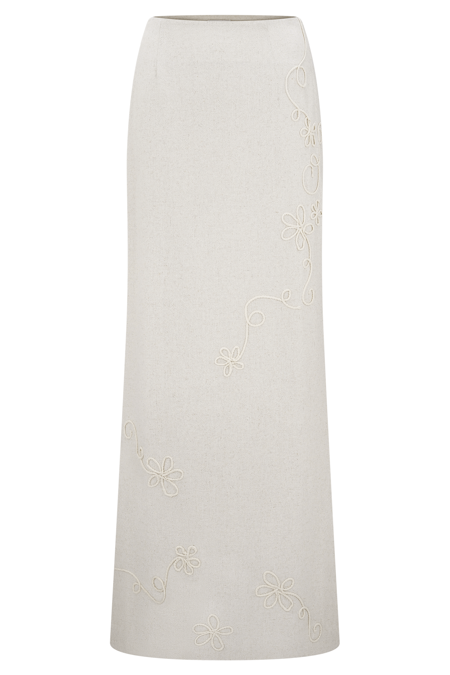 Casey Linen Embroidered Maxi Skirt - Natural