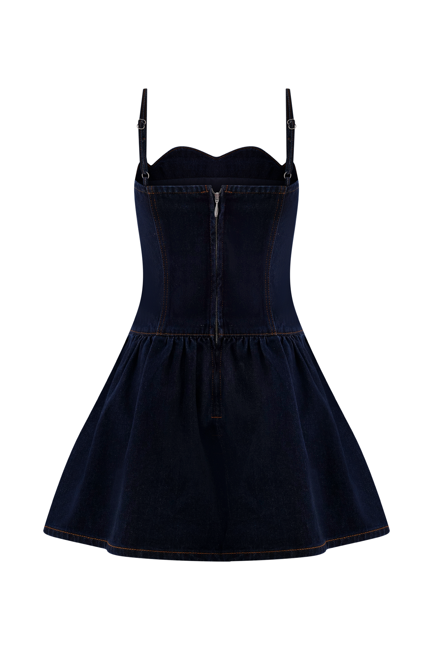 Cheyenne Scallop Denim Mini Dress - Indigo Blue