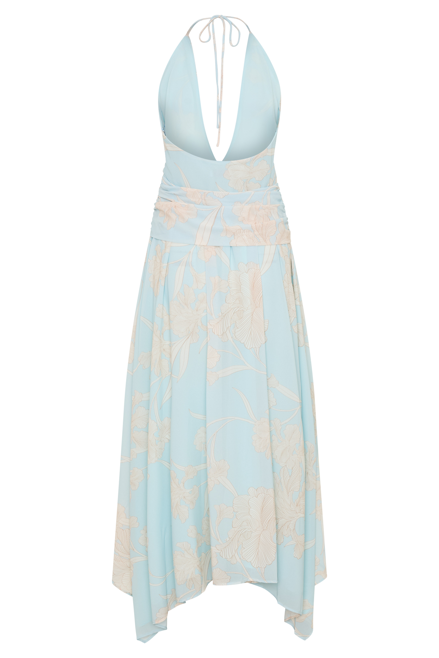 Cyra Plunge Chiffon Midi Dress - Blue Floral Print