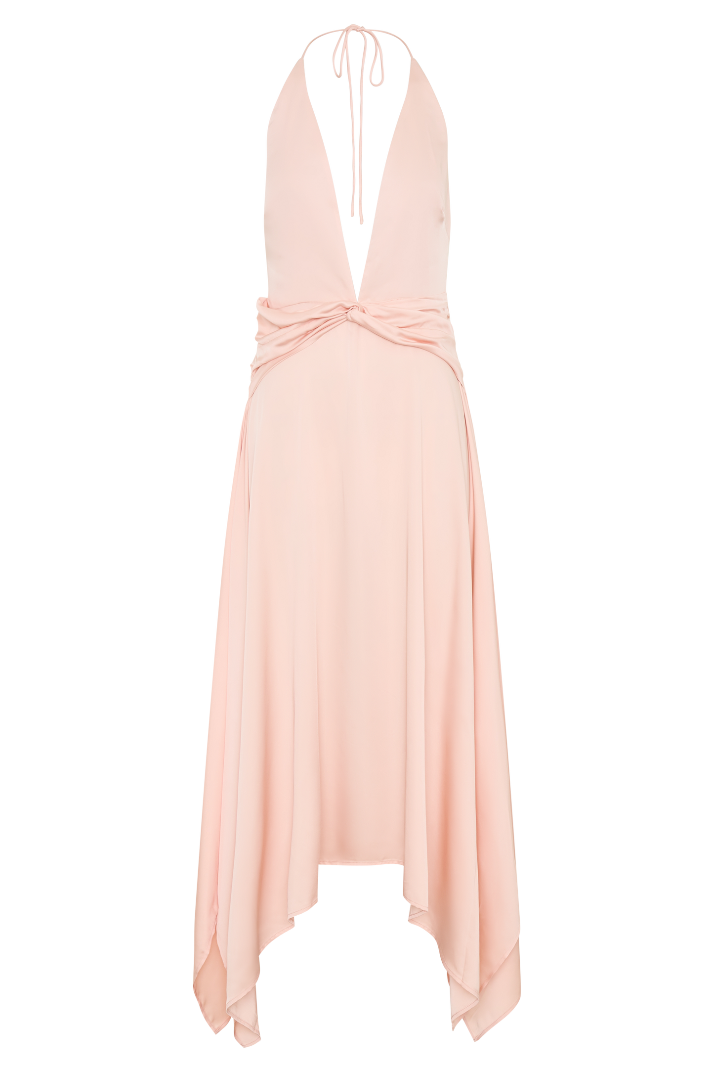 Cyra Plunge Satin Midi Dress - Peach