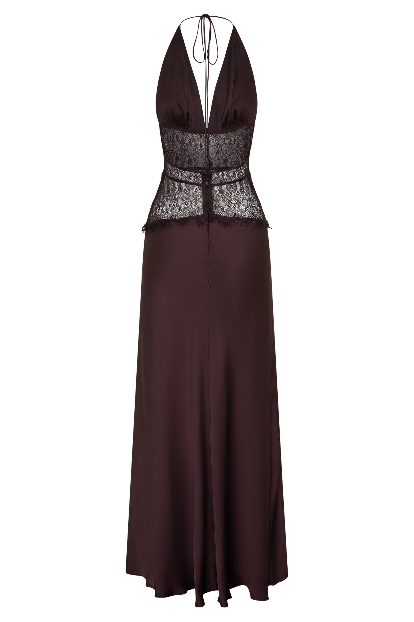 Dinah Lace And Satin Maxi Dress - Chocolate