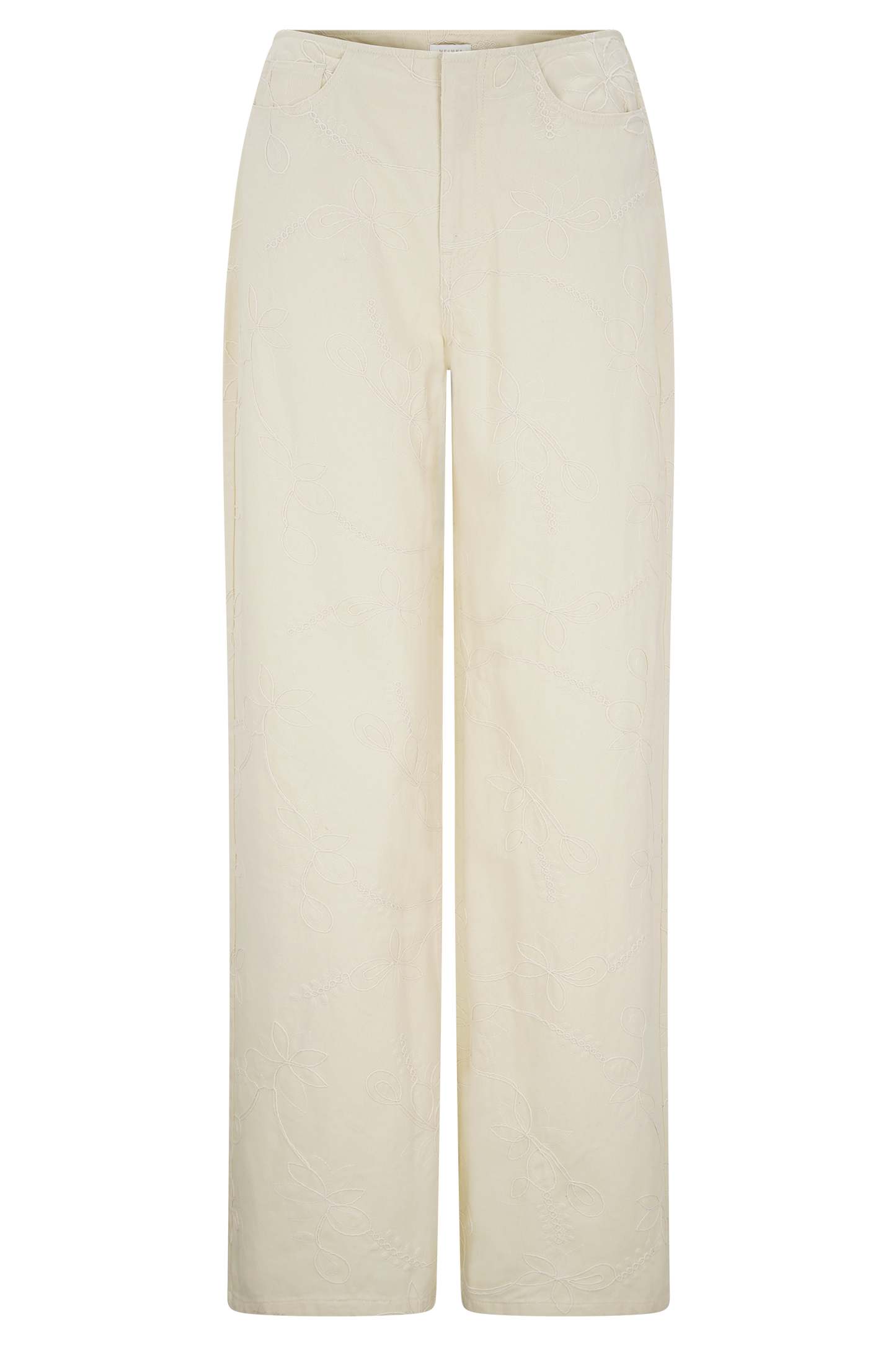 Ebony Embroidered Denim Jeans - Cream
