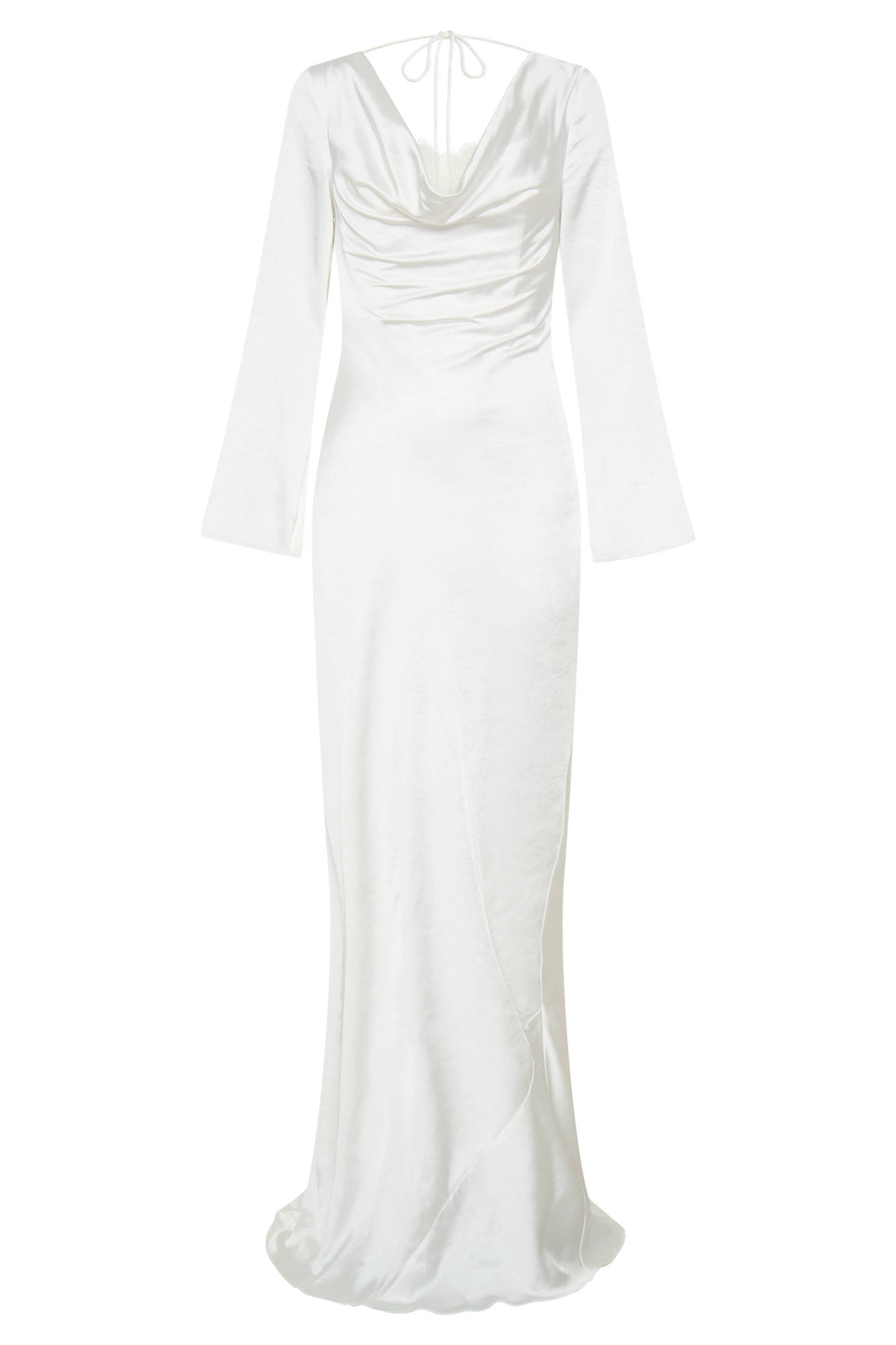 Eliza Long Sleeve Cowl Lace And Satin Maxi Dress - Ivory