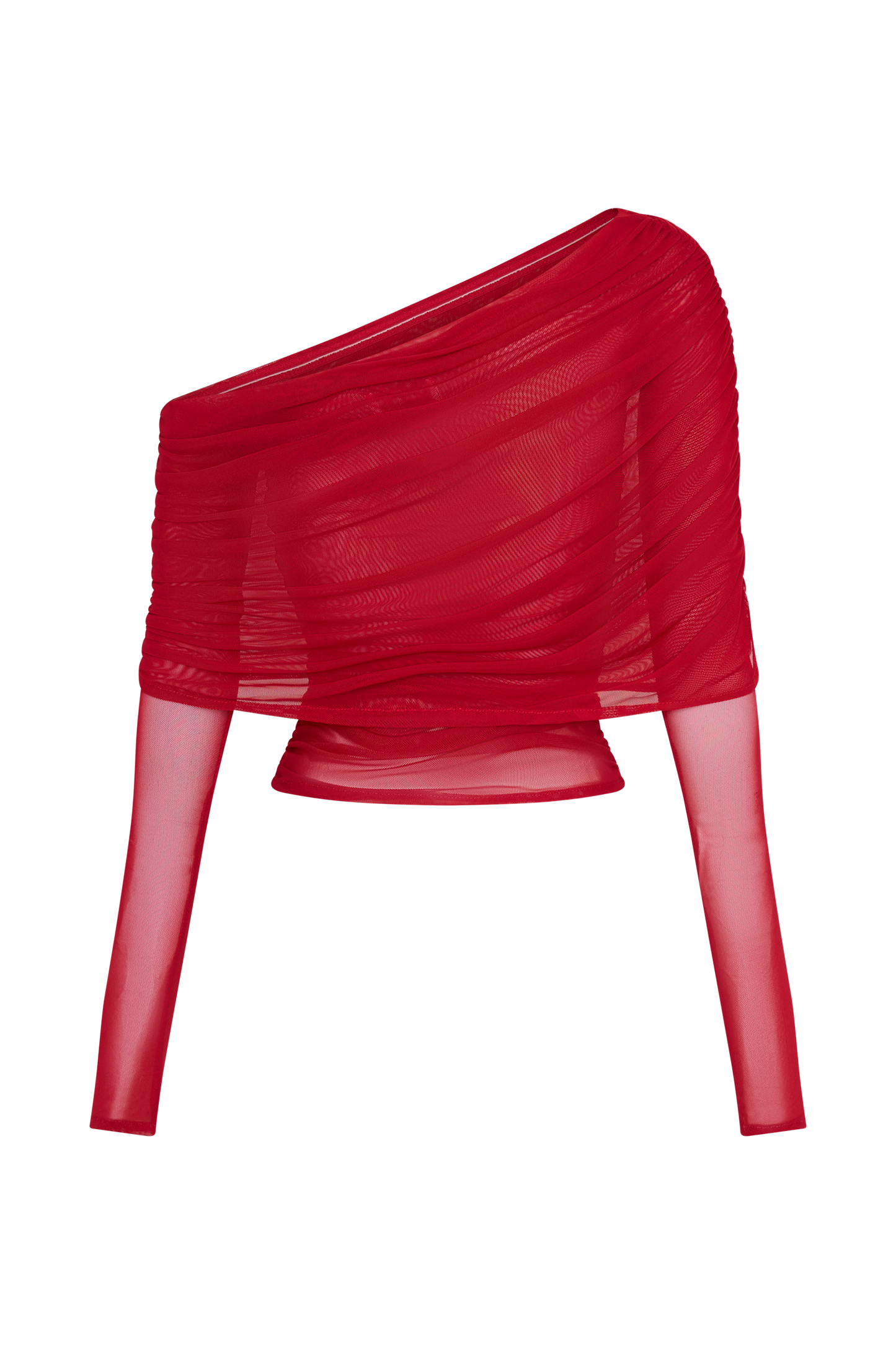 Everly Sheer Mesh Off Shoulder Top - Ruby