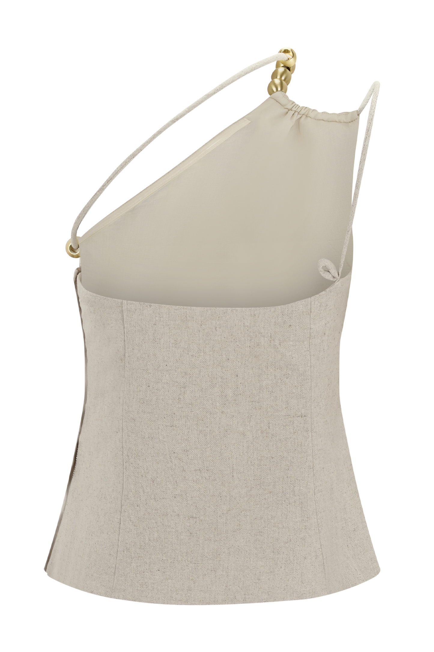 Gabby Asymmetrical Neckline Linen Beaded Top - Natural