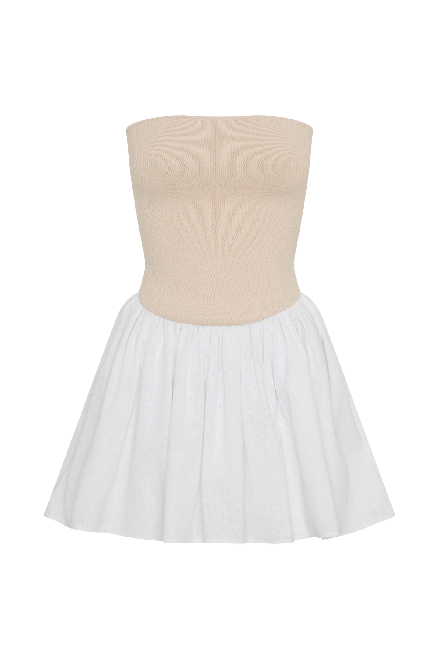 Hannah Knit And Linen Mini Dress - Natural/White