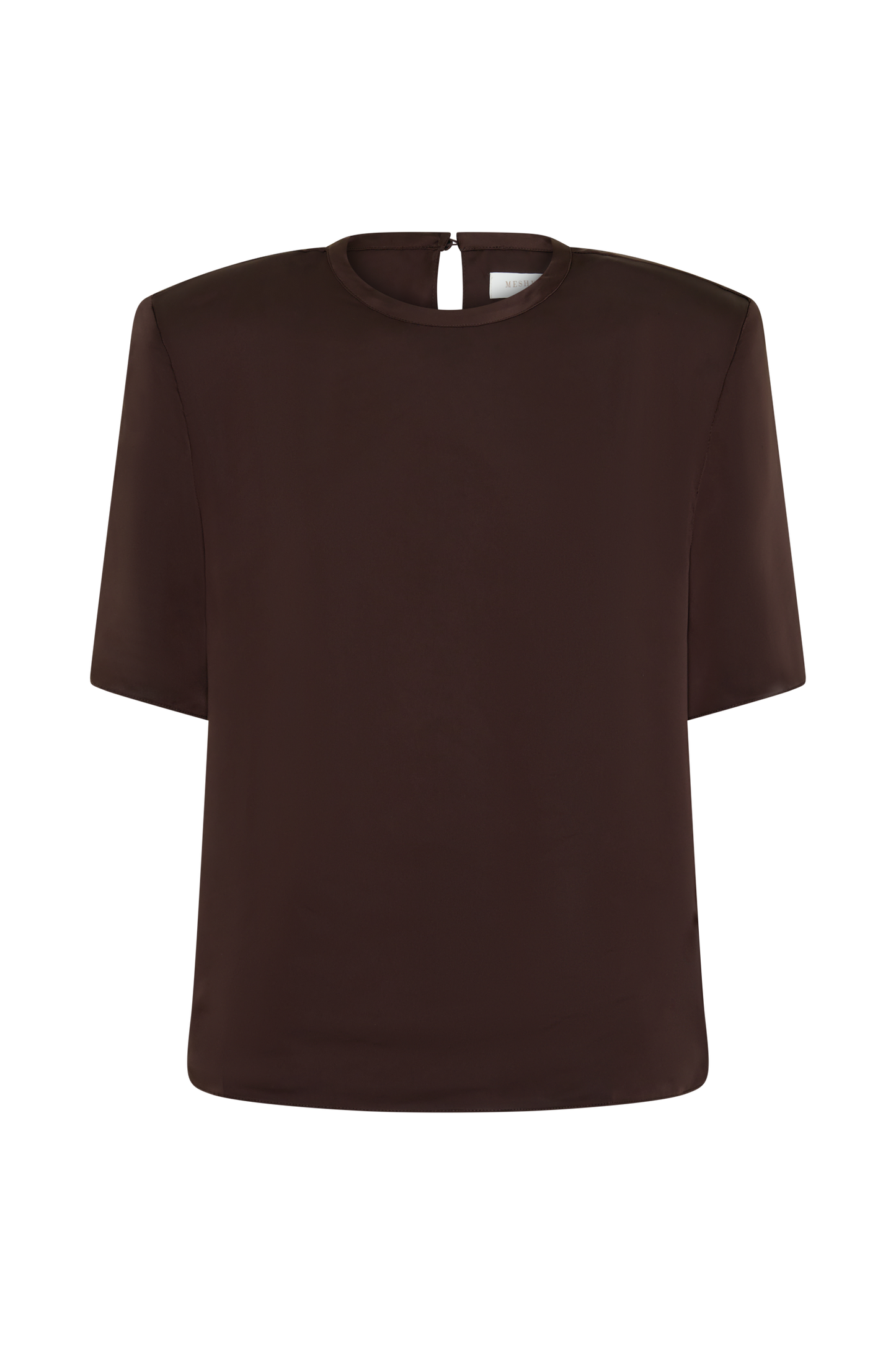 Harlyn Shoulder Pad Short Sleeve Satin Top - Dark Chocolate