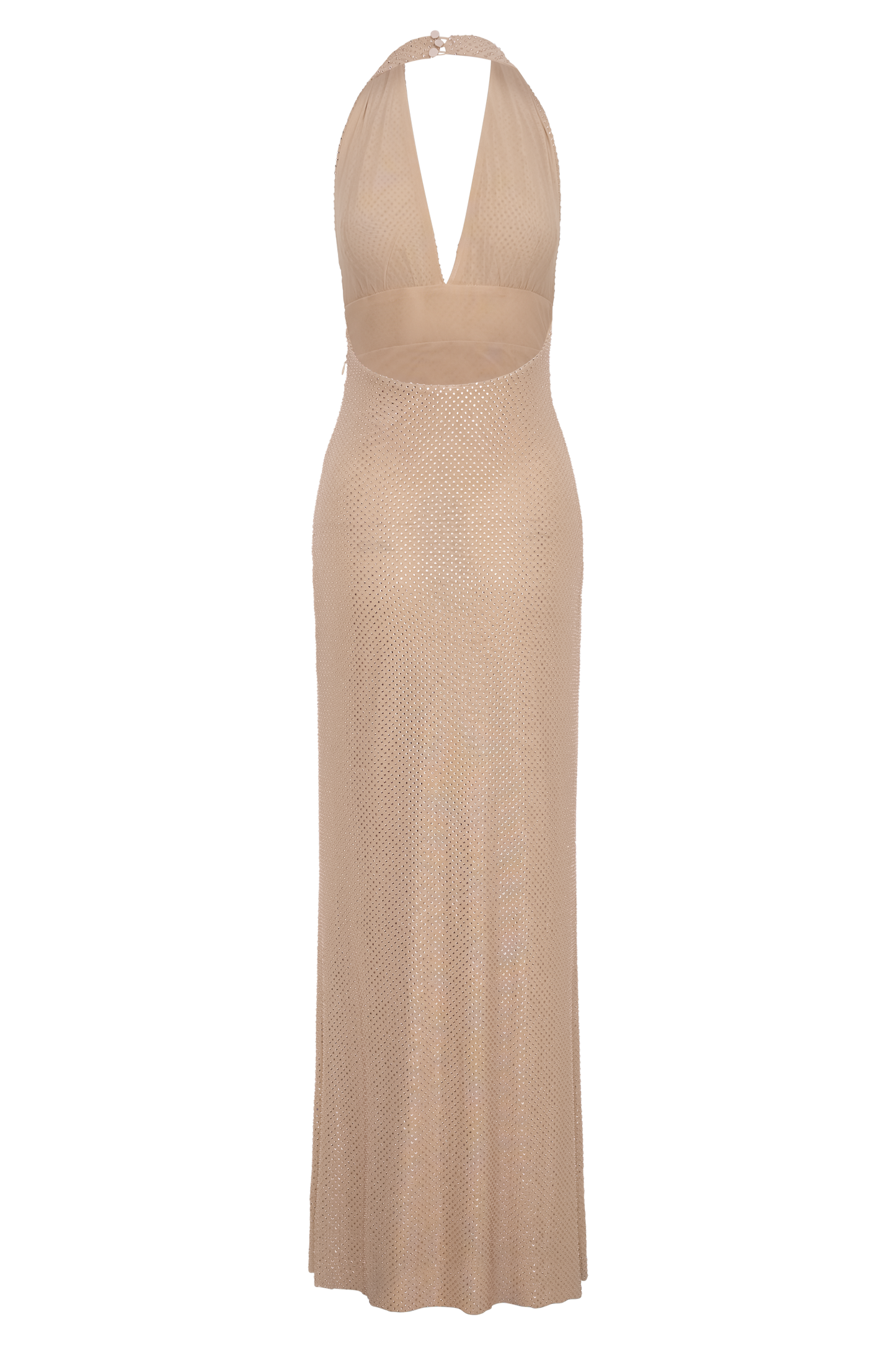 Harriet Halter Neck Diamante Maxi Dress - Sandy Gold