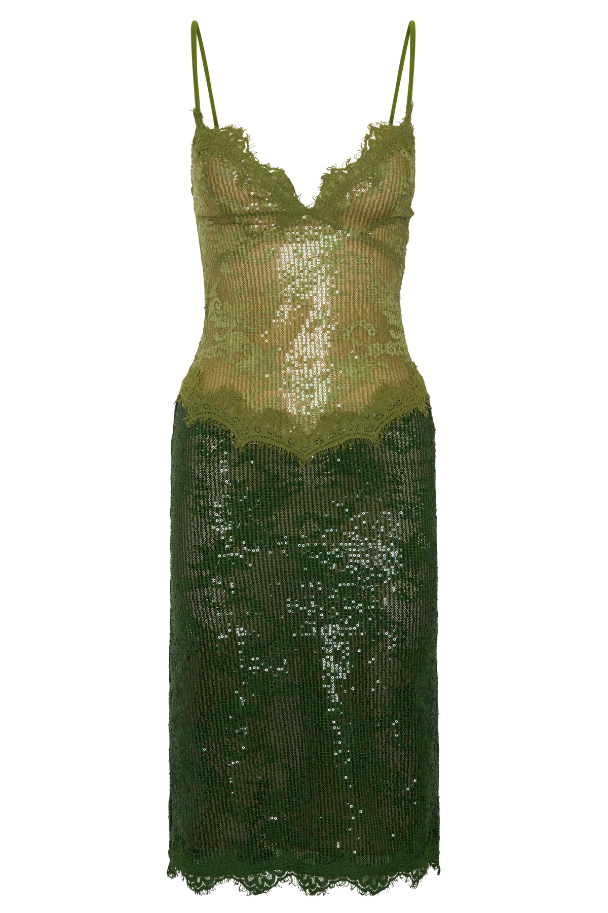 Jaimee Lace Midi Dress - Tonal Green