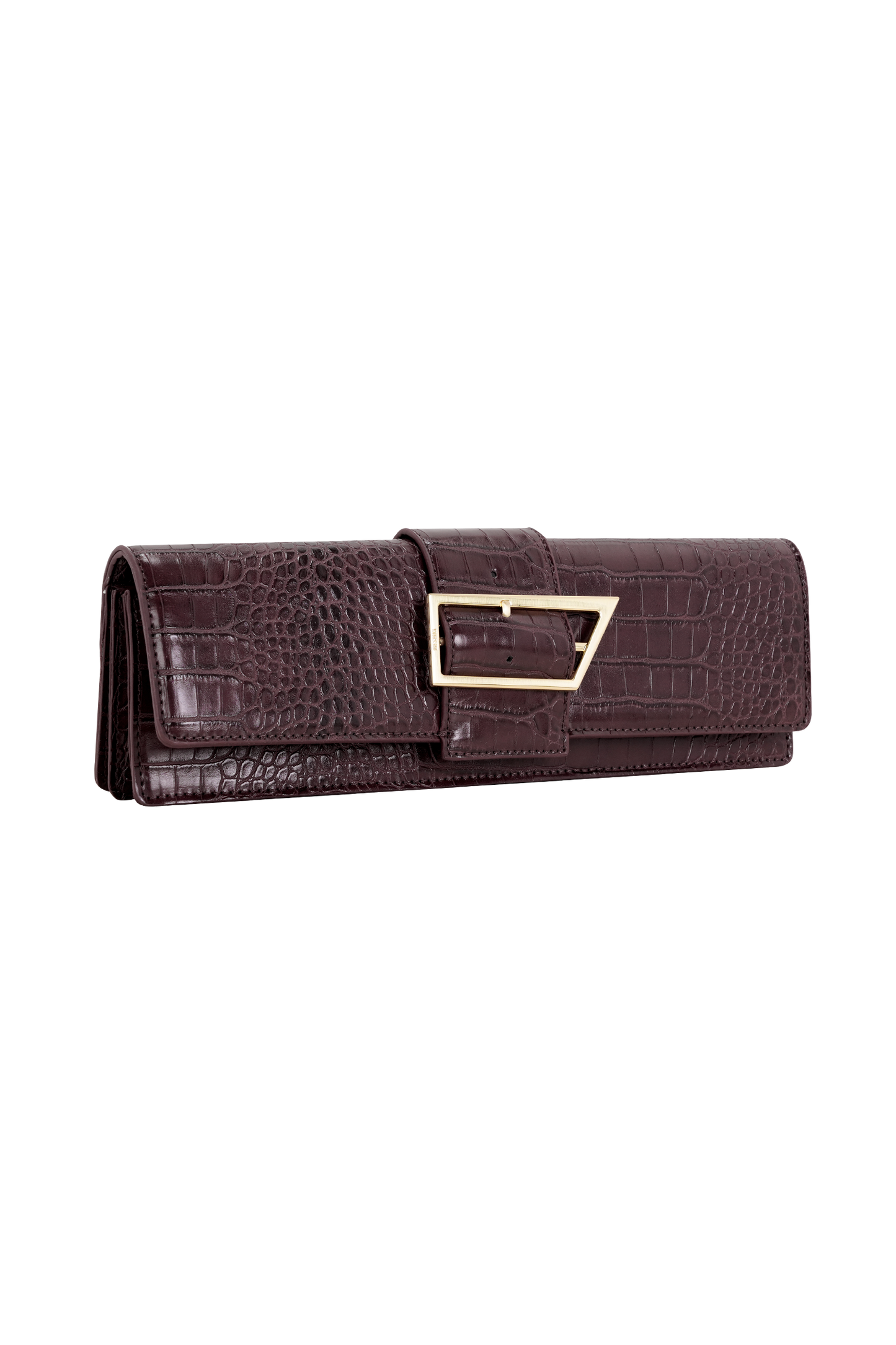 Jessica Faux Leather Crocodile Clutch - Burgundy