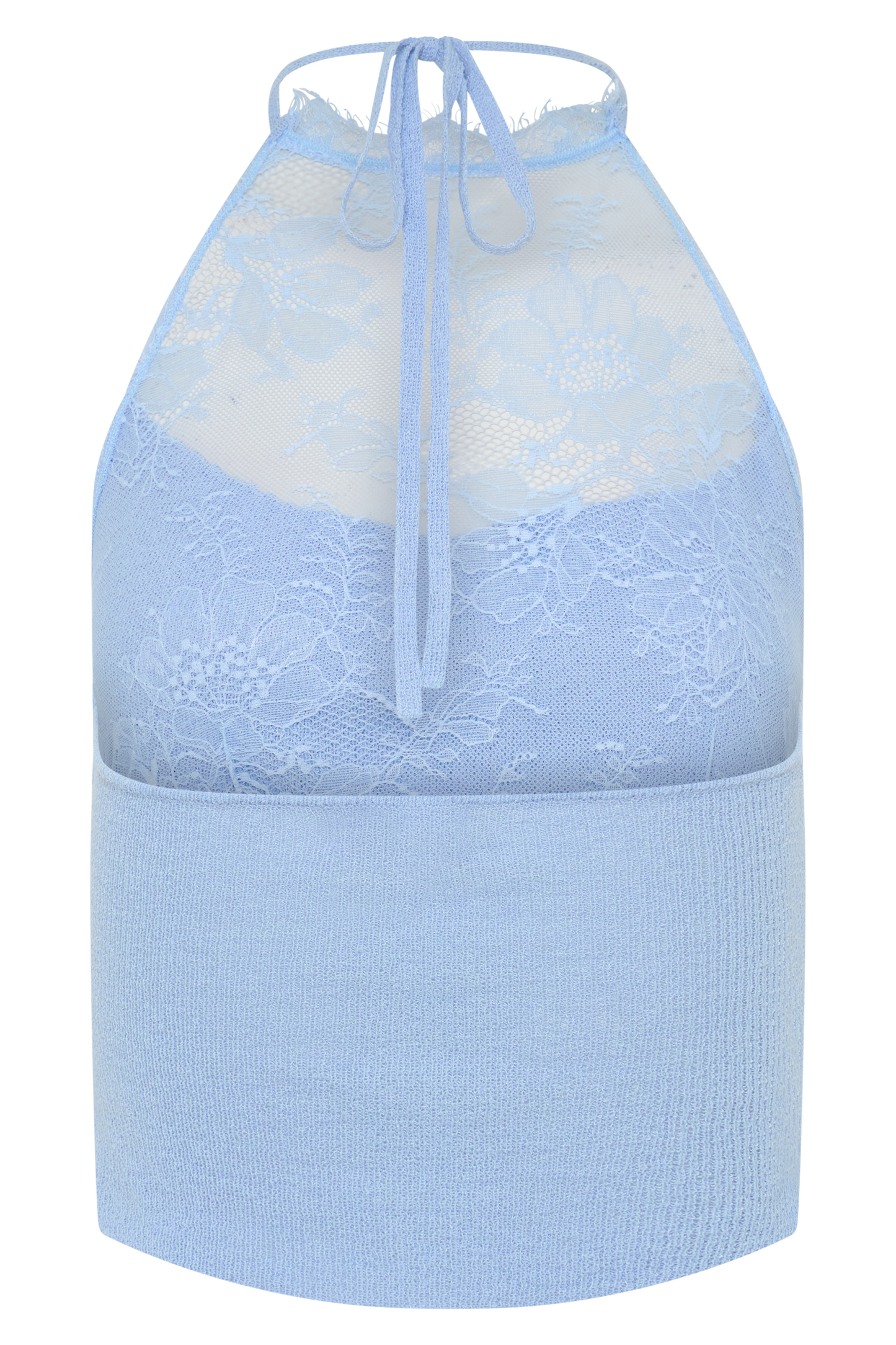 Lucy Lace And Knit Halter Top - Cornflower Blue