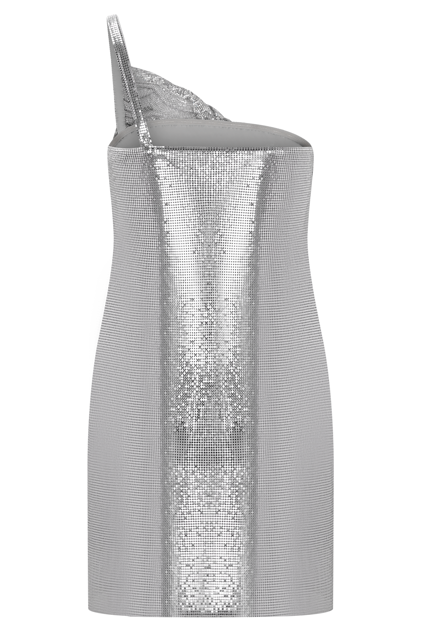 Lyle One Shoulder Glow Mesh Mini Dress - Silver