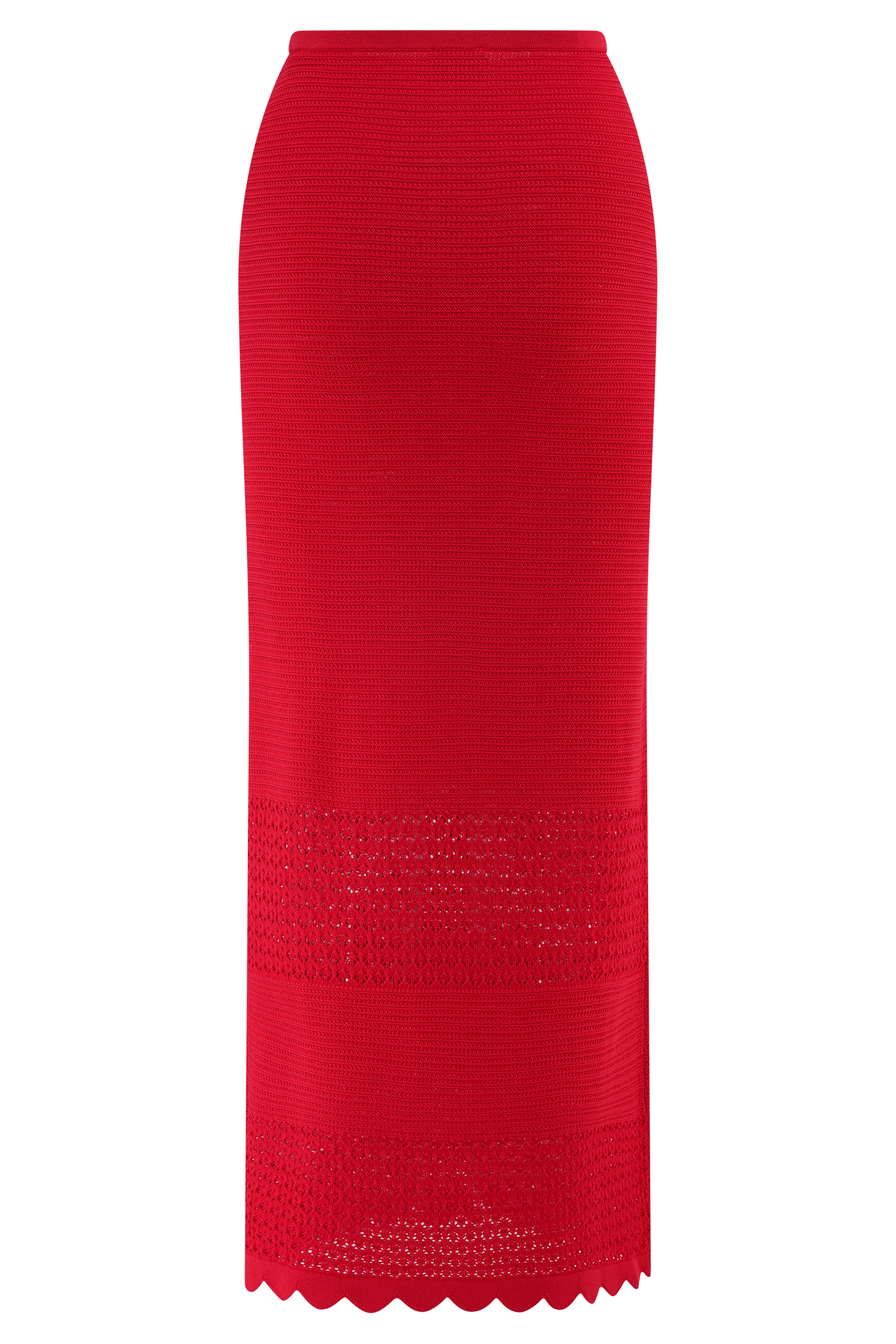 Madeline Scallop Knit Midi Skirt - Red